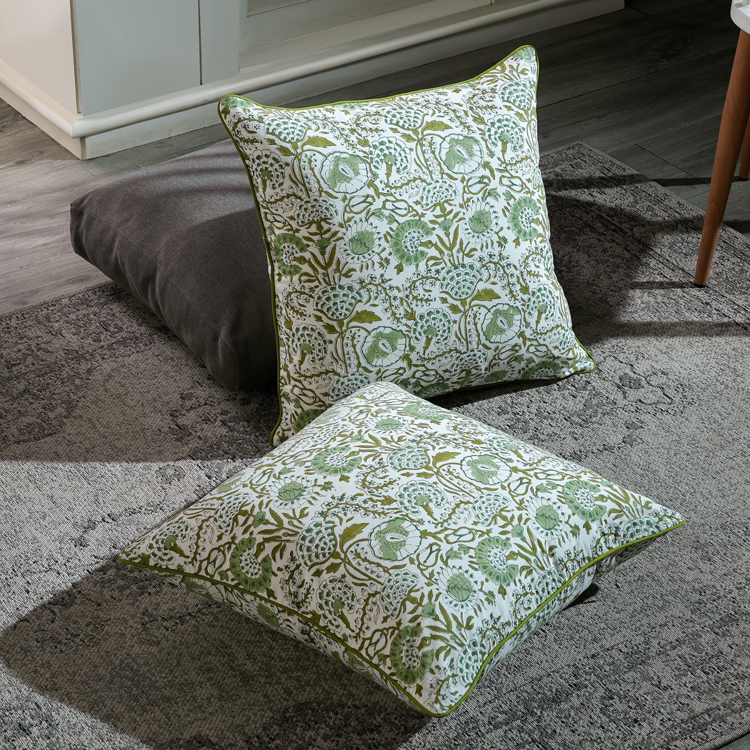 Piping Throw Pillow Covers - Agate Green (Set of 2)