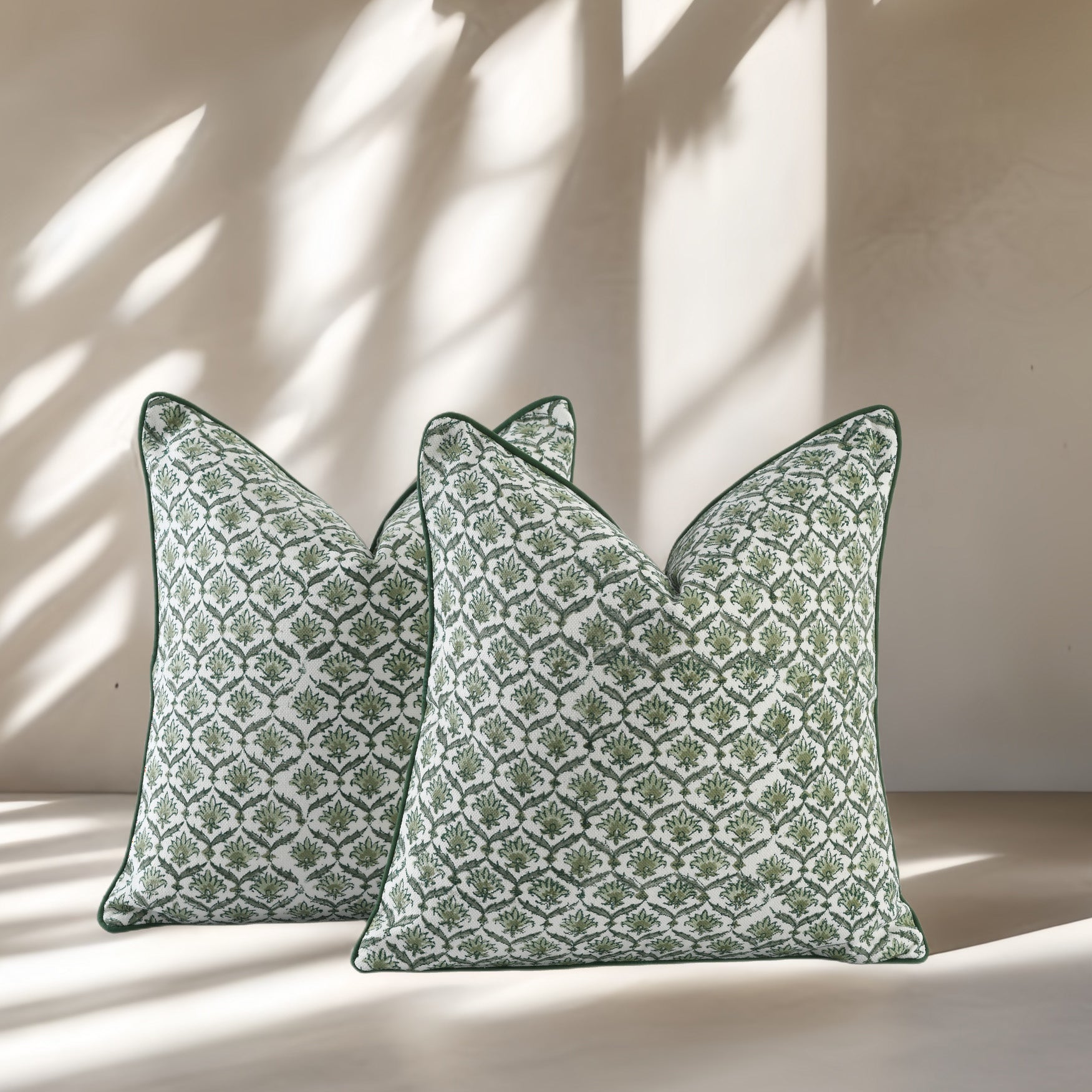 Boho Cotton Pillow Covers - Moss Green (Set of 2)