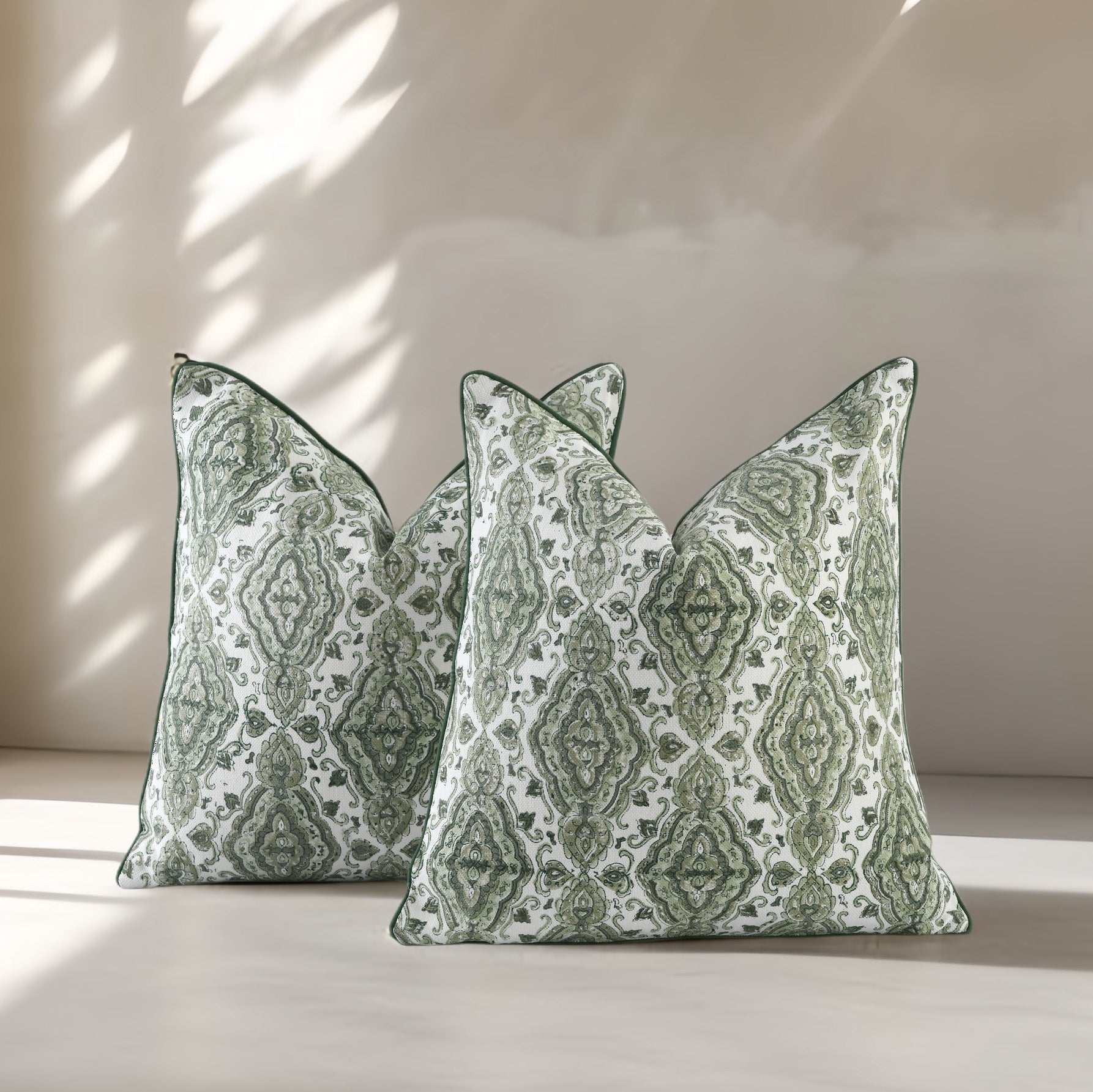 Boho Cotton Pillow Covers - Sage Green (Set of 2)