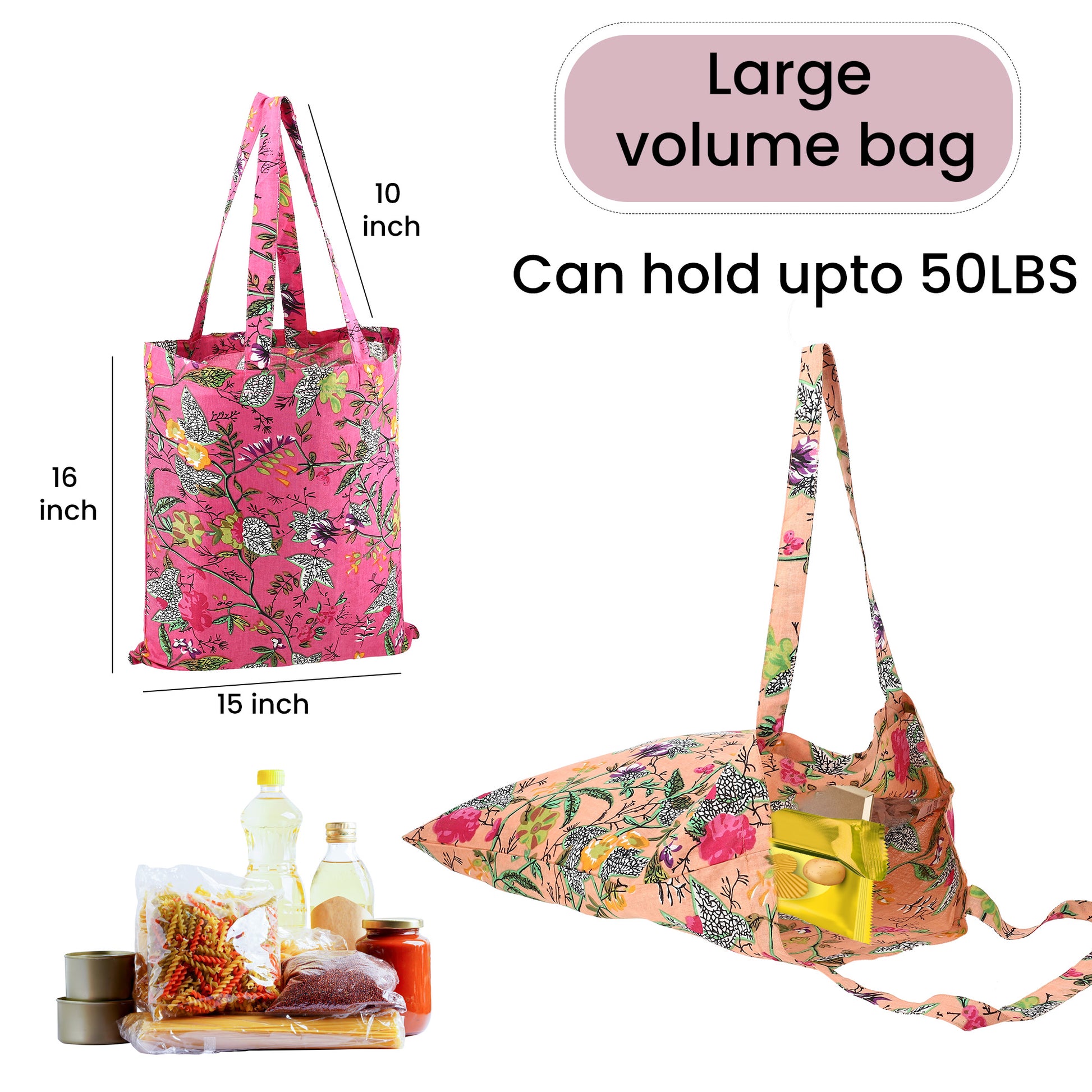 Hand-Printed Cotton Shopping Bags - Mix Set of 5