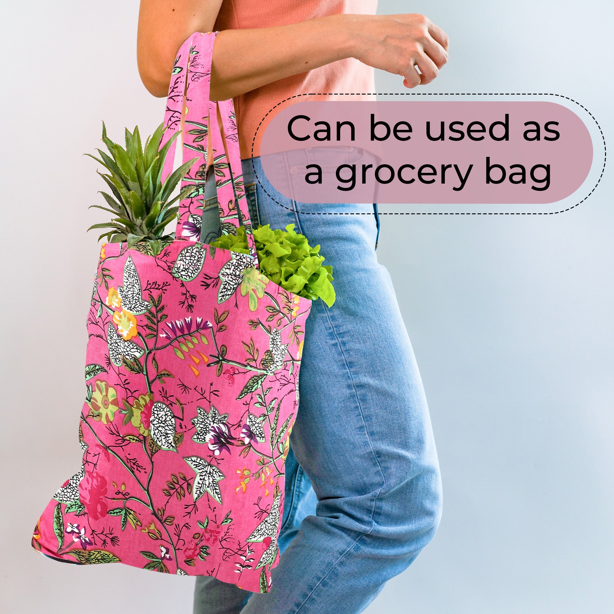 Hand-Printed Cotton Shopping Bags - Mix Set of 5