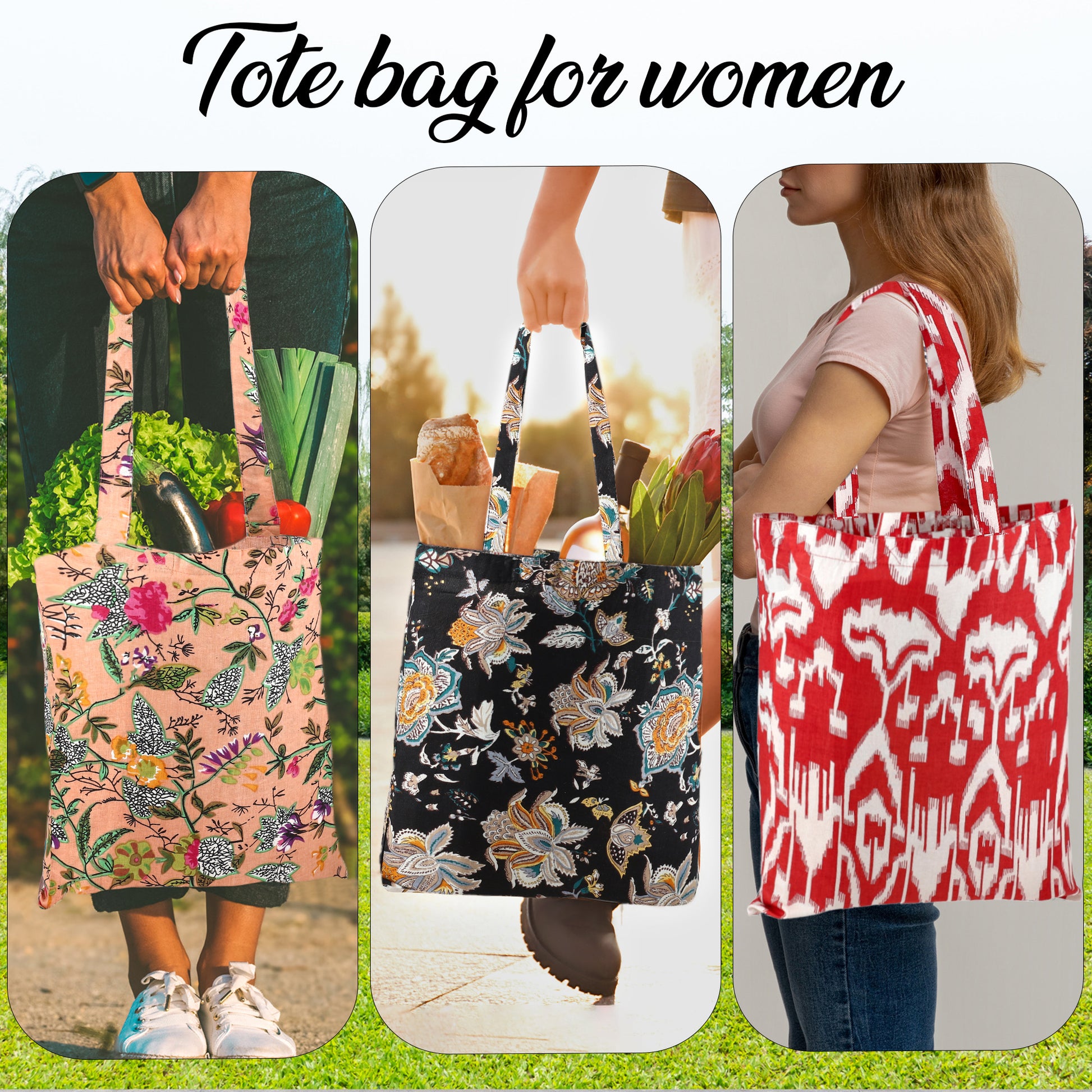 Hand-Printed Cotton Shopping Bags - Mix Set of 5