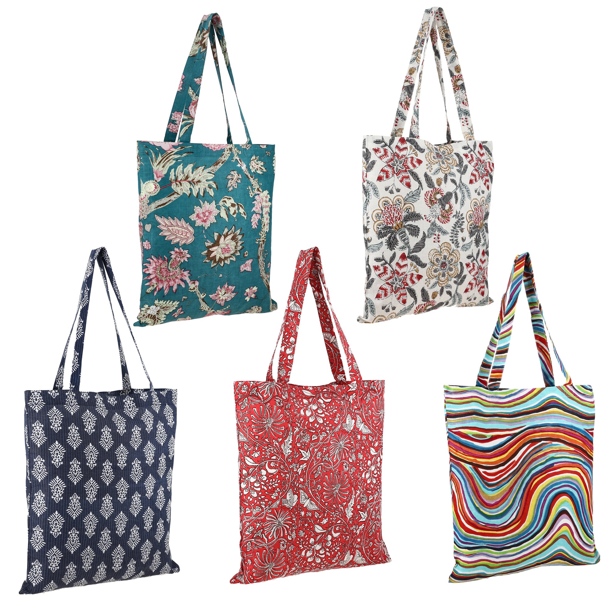 colorful indian hand print tote bag for grocery shopping or errands 100% cotton eco-friendly