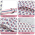pink and white kitchen apron features adjustable neck button, useful pockets, durable and comfortable fabric, and strong stitching