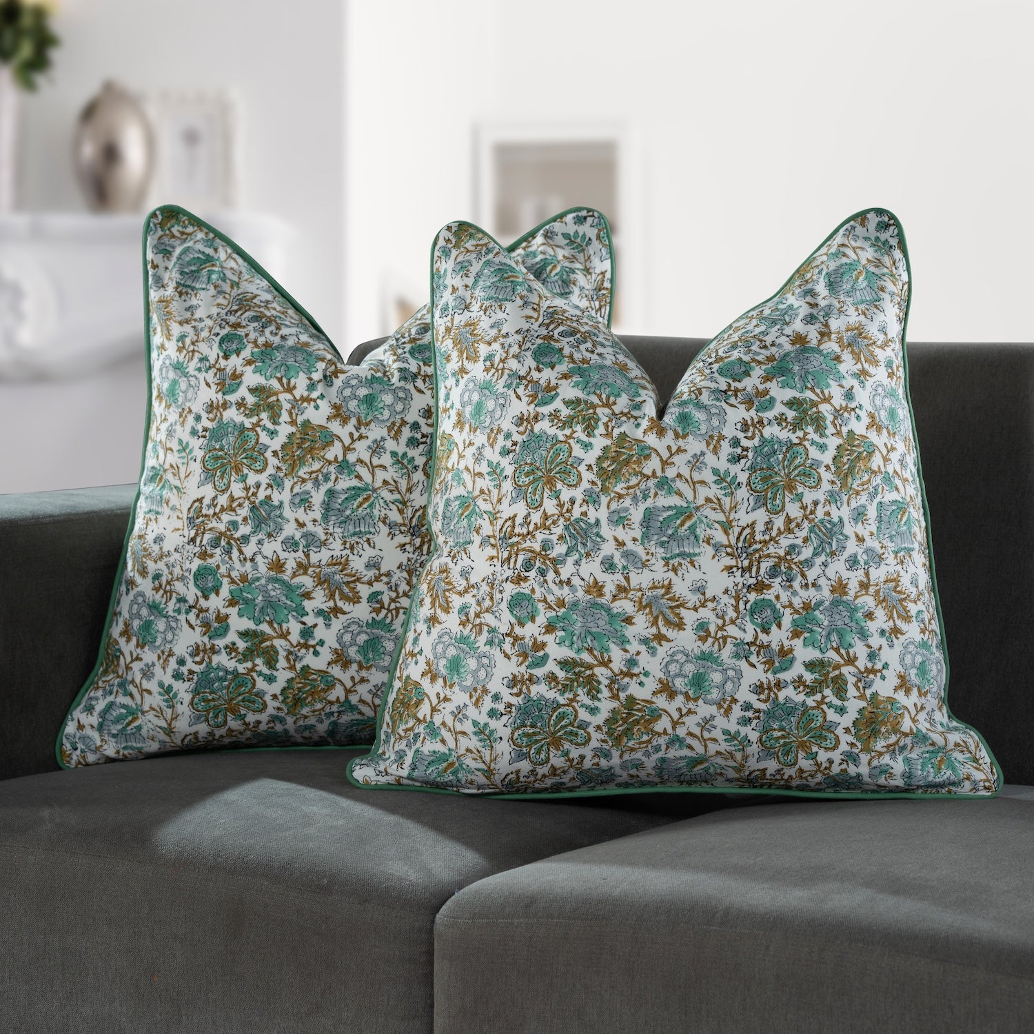 Piping Throw Pillow Covers - Topaz Blue (Set of 2)