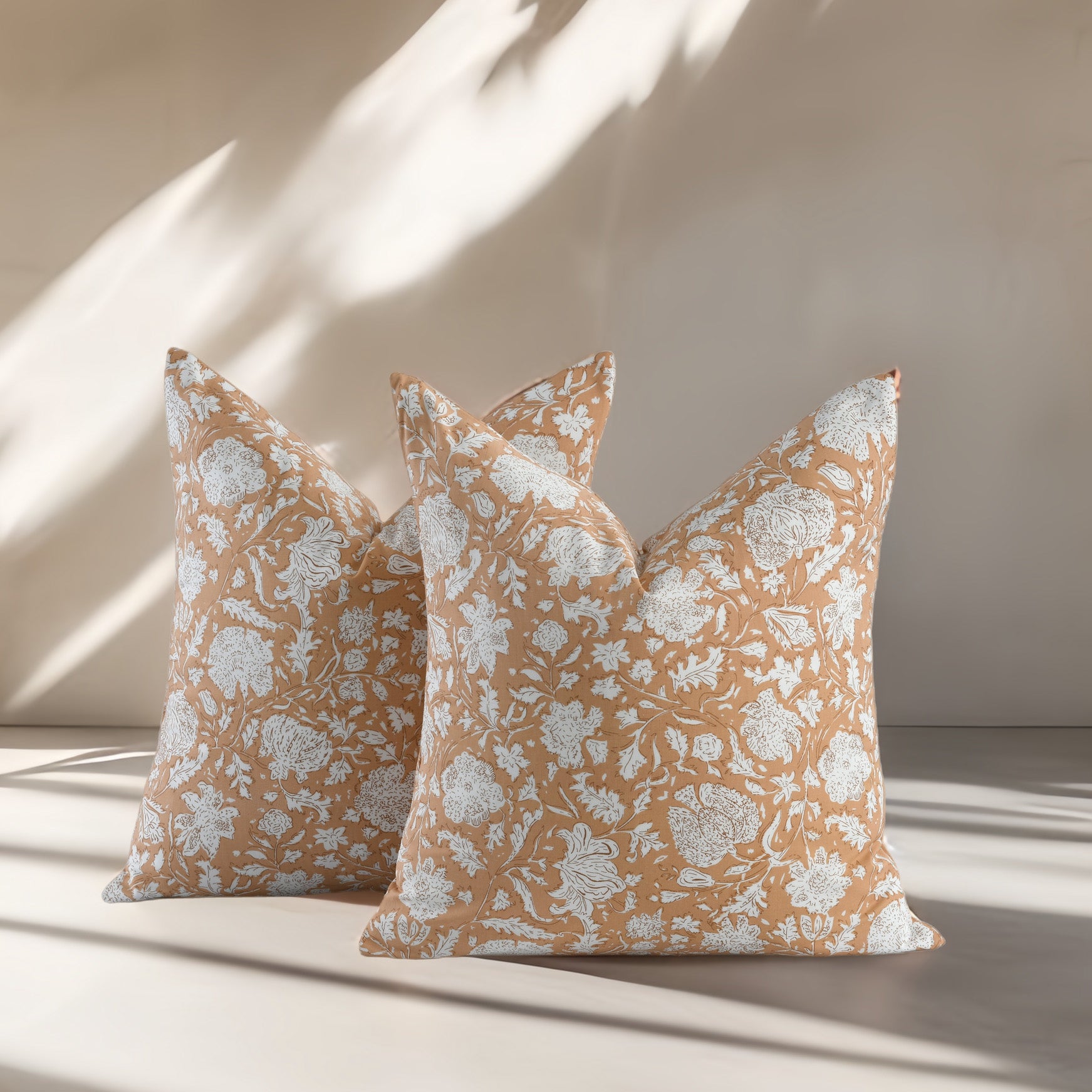 Boho cotton pillow covers set of 2 with hand-block printed patterns