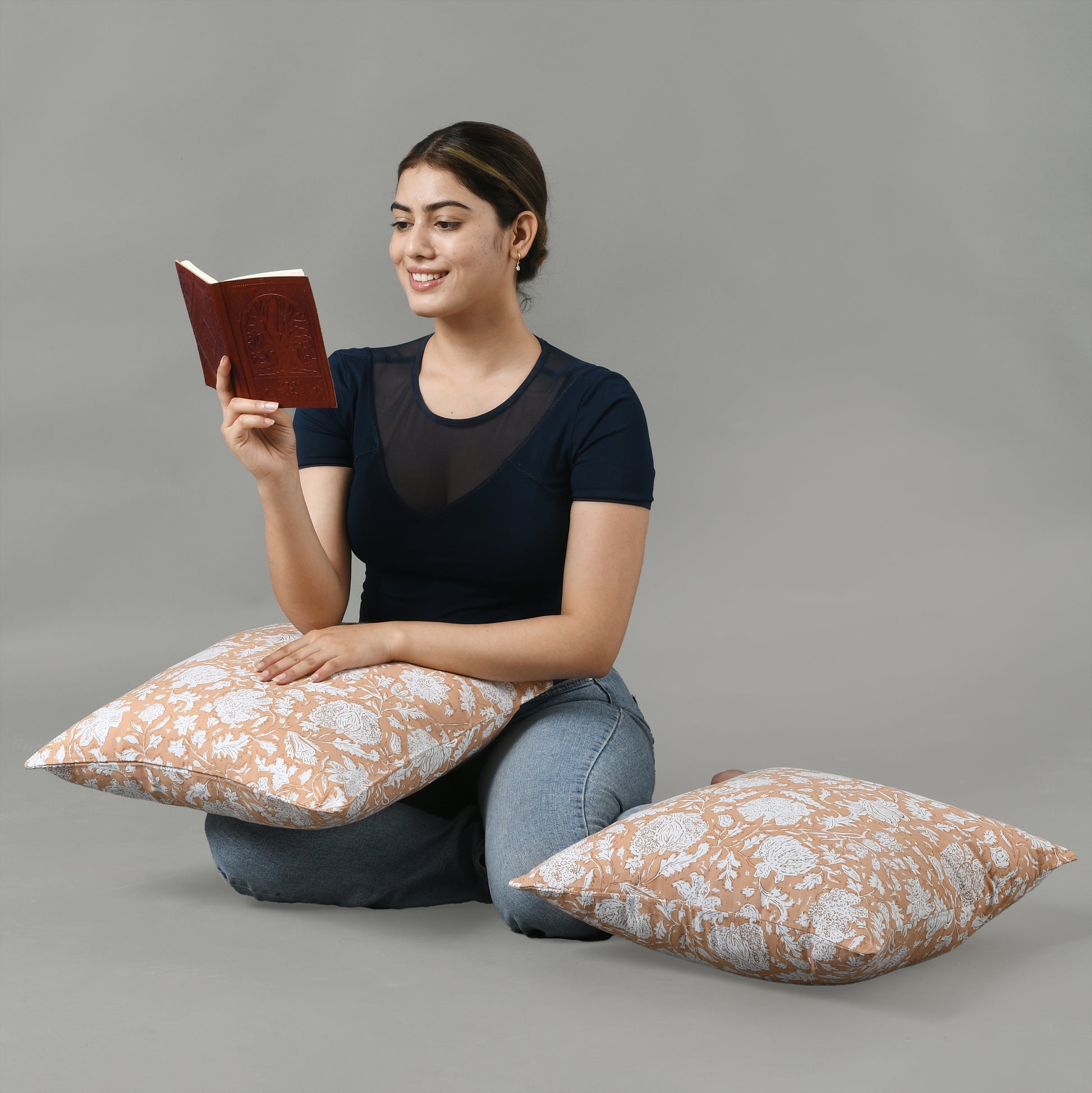 Cozy home setup with hand-printed cotton pillow set