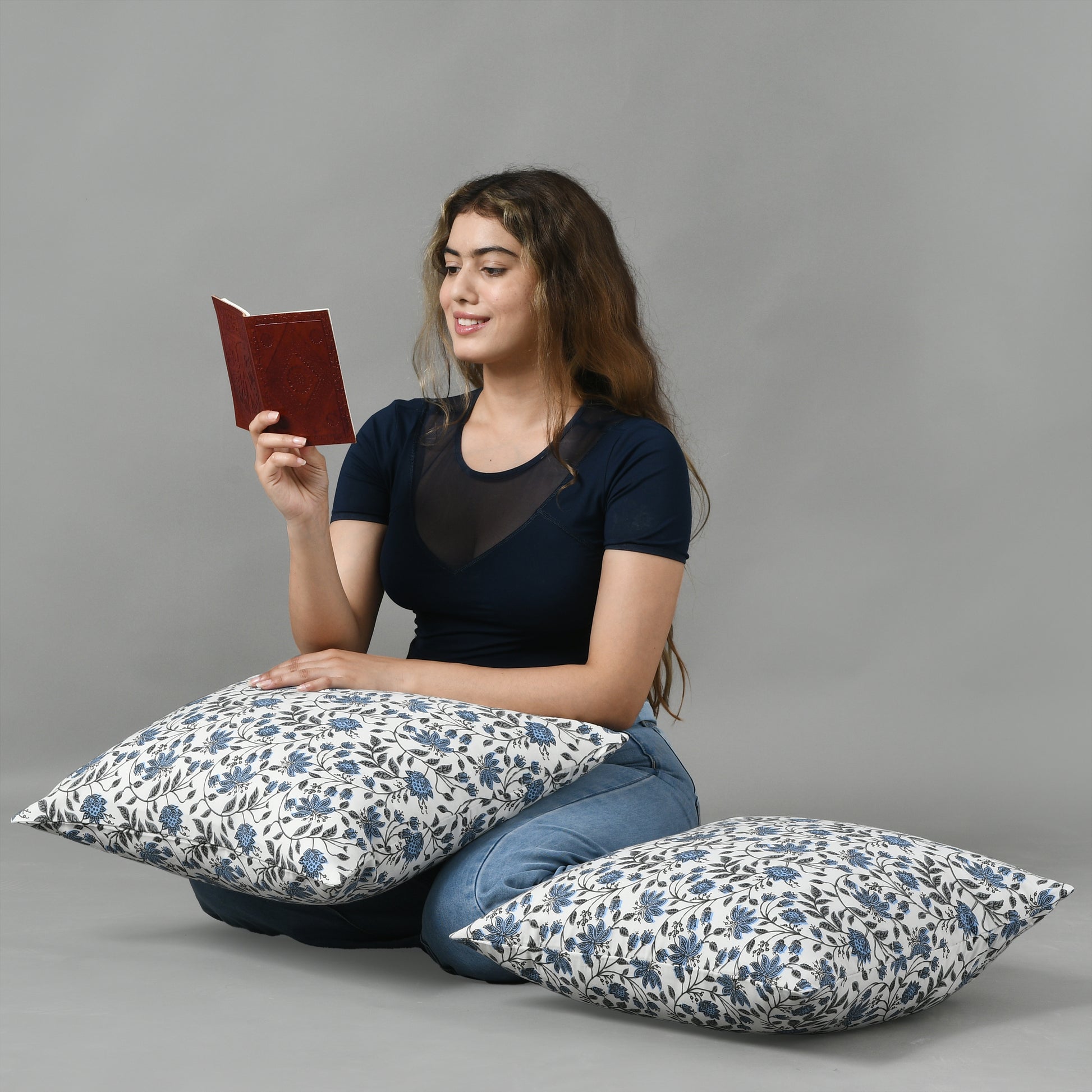 Cozy home setup with hand-printed cotton pillow set