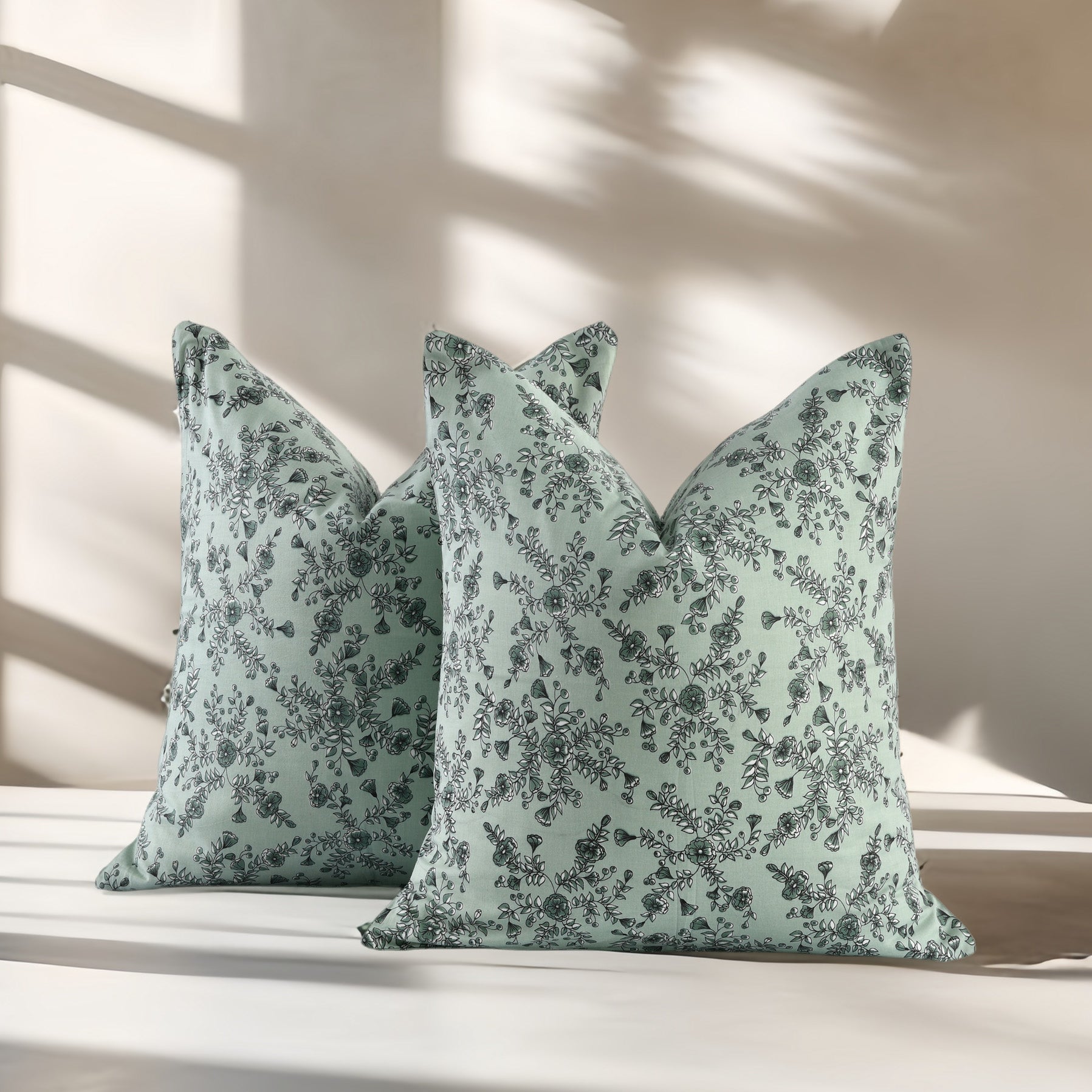 Boho cotton pillow covers set of 2 with hand-block printed patterns