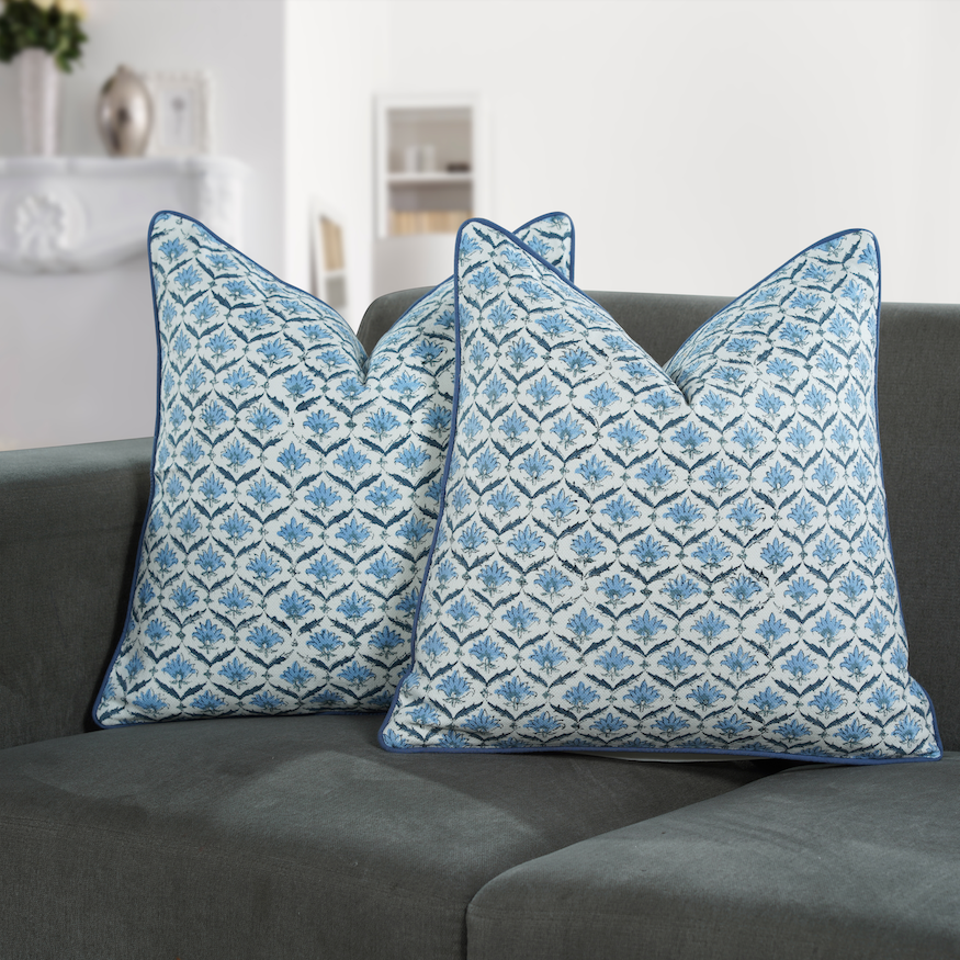 Boho Cotton Pillow Covers - Jeans Blue (Set of 2)