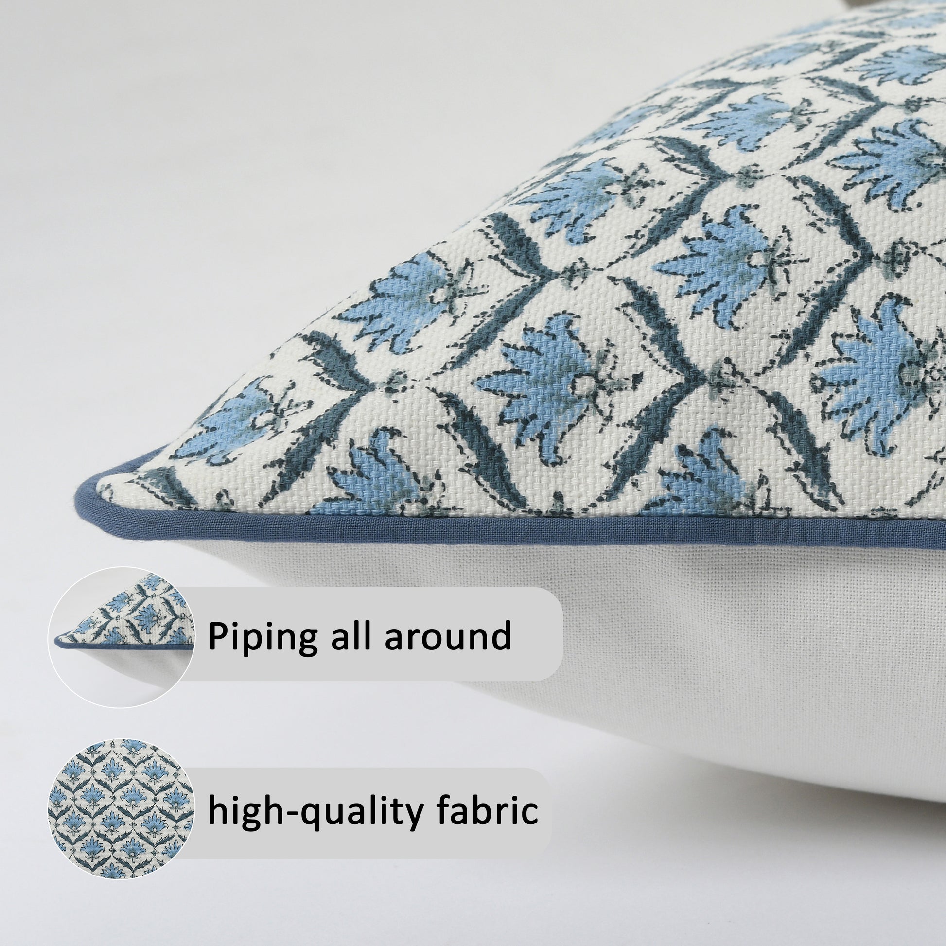 Boho Cotton Pillow Covers - Jeans Blue (Set of 2)