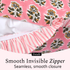 Close-up of a smooth invisible zipper on a decorative pillow cover with floral block print fabric.