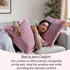 Woman relaxing on a couch with two bohemian floral pillows for comfort and cozy home décor.
