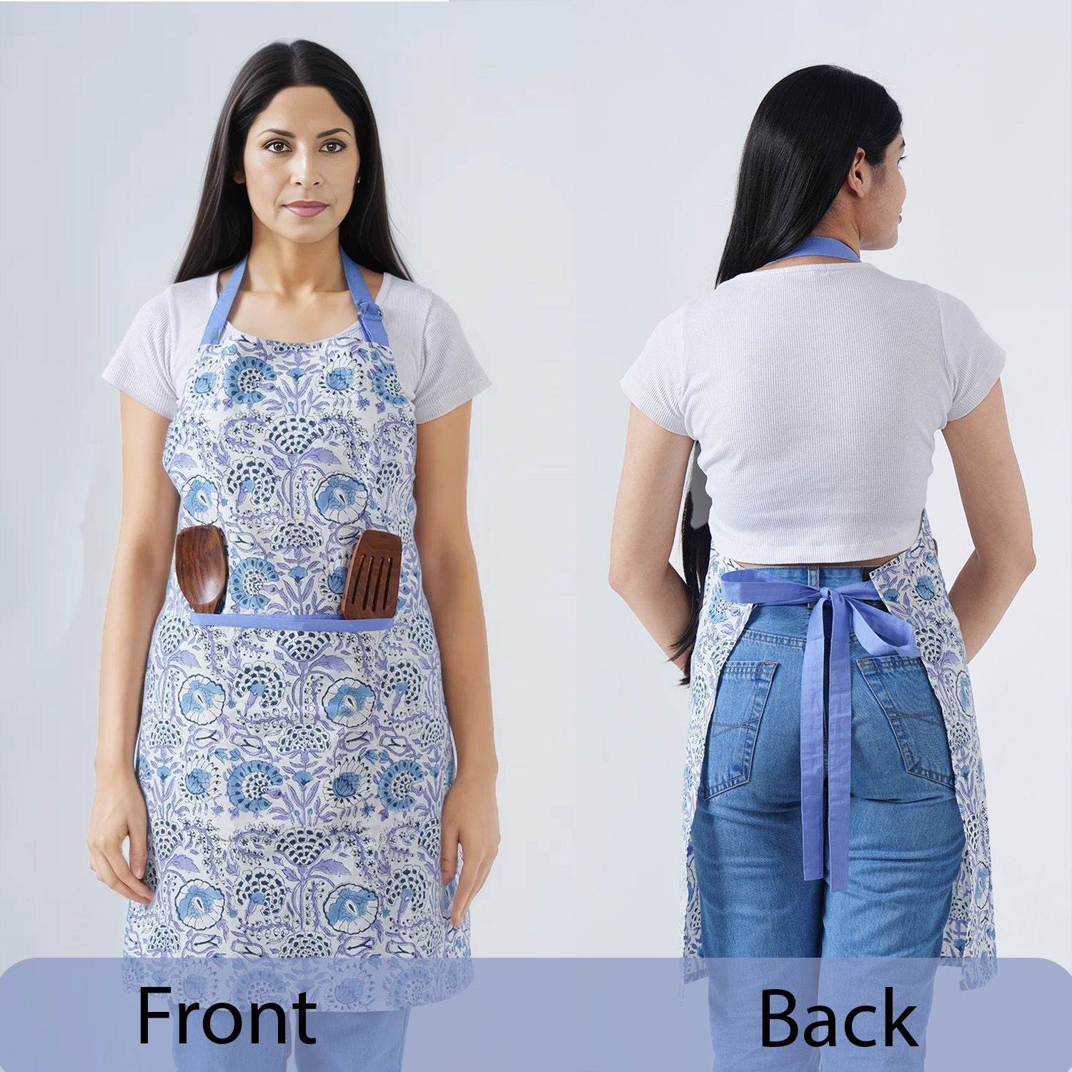 Soft blue apron for home cooks and bakers
