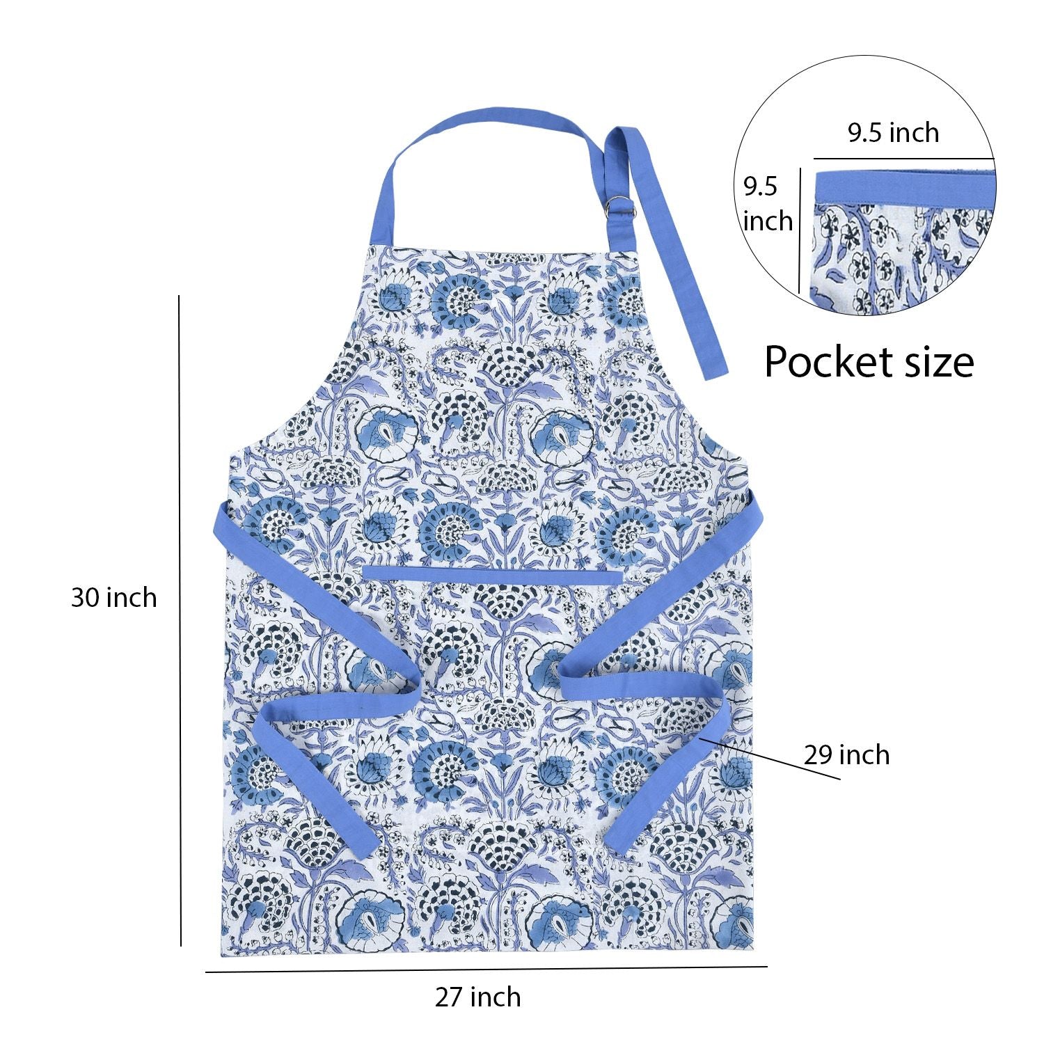 Deep blue apron with functional storage pockets
