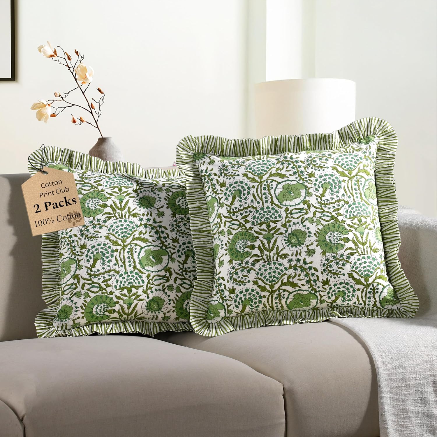 Ruffle Throw Pillow Covers -  Agate Green