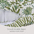 Fabric with green floral pattern and zipper, highlighting 'Smooth Invisible Zipper' feature.