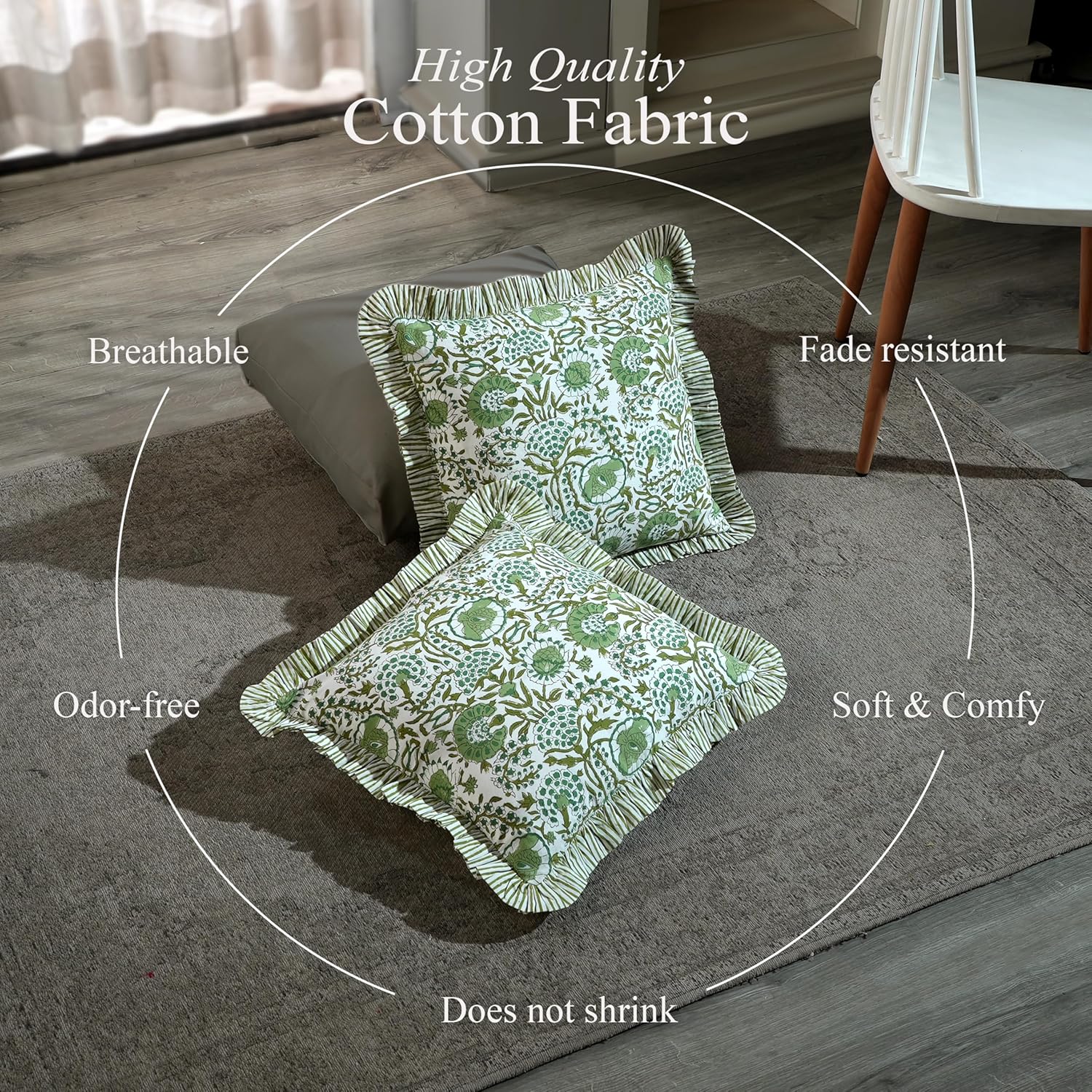Ruffle Throw Pillow Covers -  Agate Green