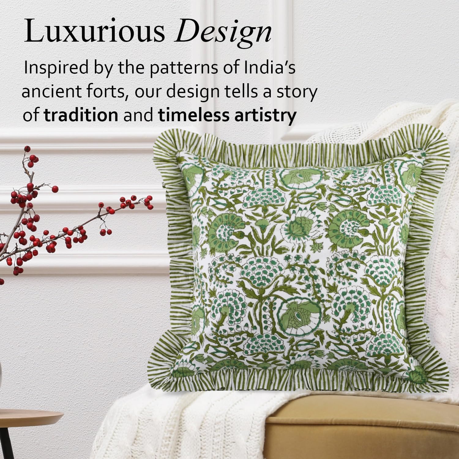 Ruffle Throw Pillow Covers -  Agate Green