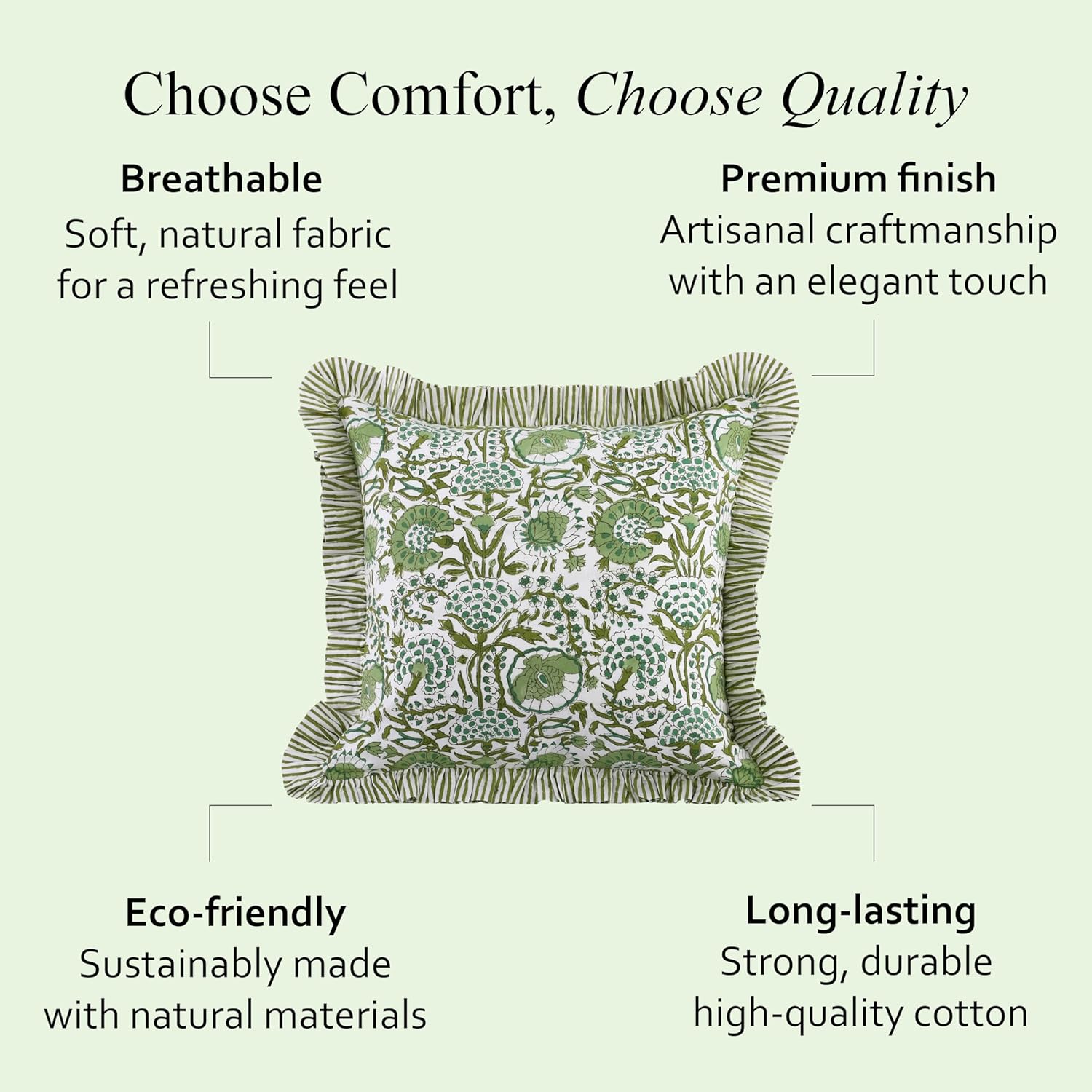 Ruffle Throw Pillow Covers -  Agate Green