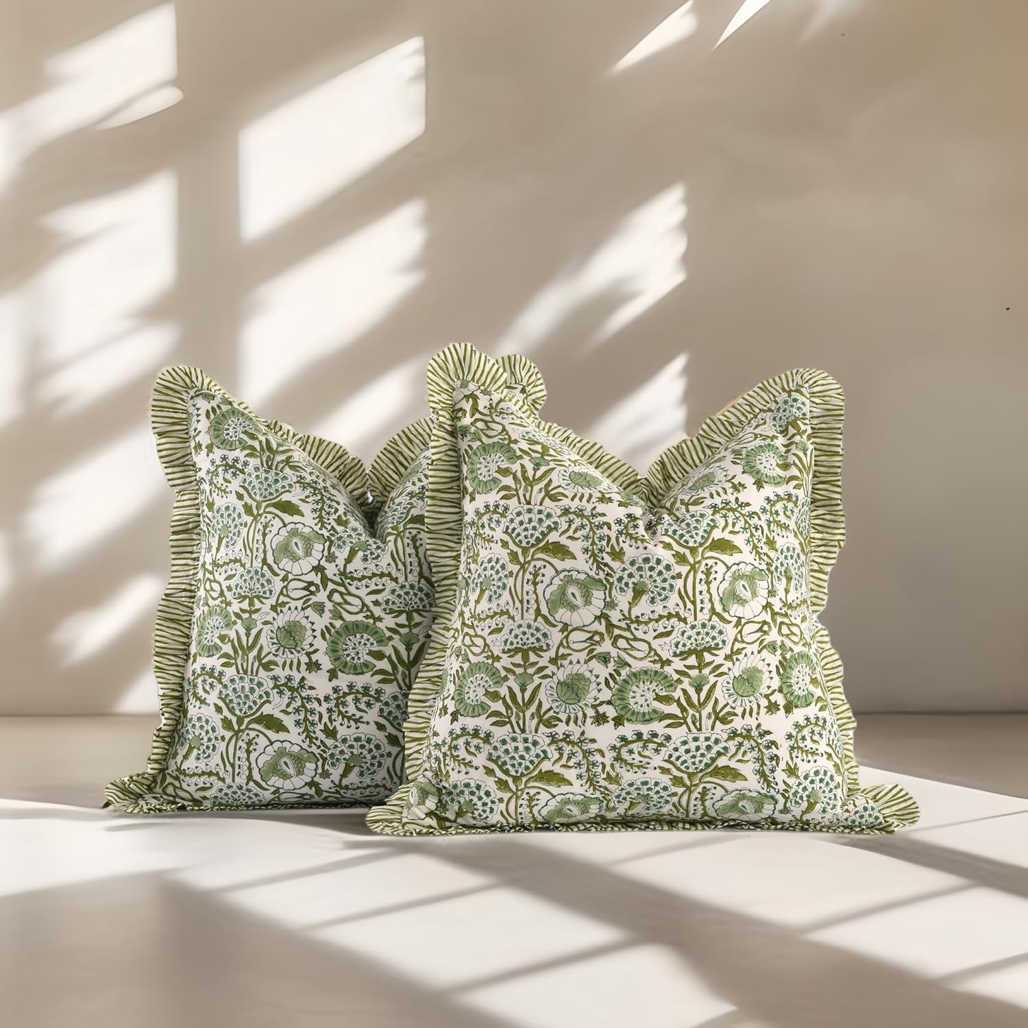 Ruffle Throw Pillow Covers -  Agate Green