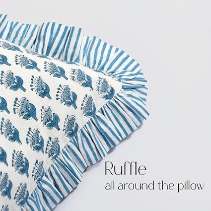 Ruffle Throw Pillow Covers -  Apatite Blue