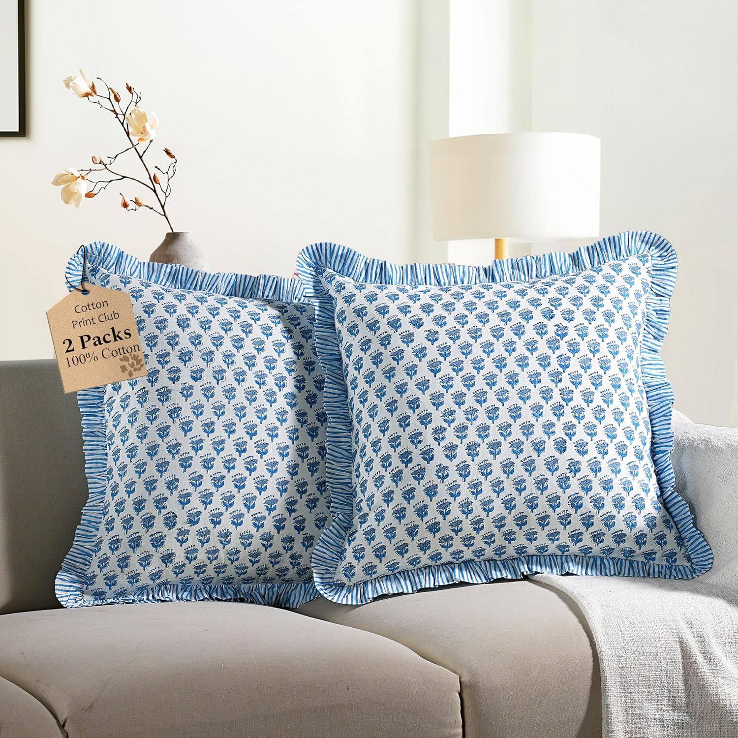 Apatite Blue 100% Cotton Ruffle Throw Pillow Covers – Farmhouse