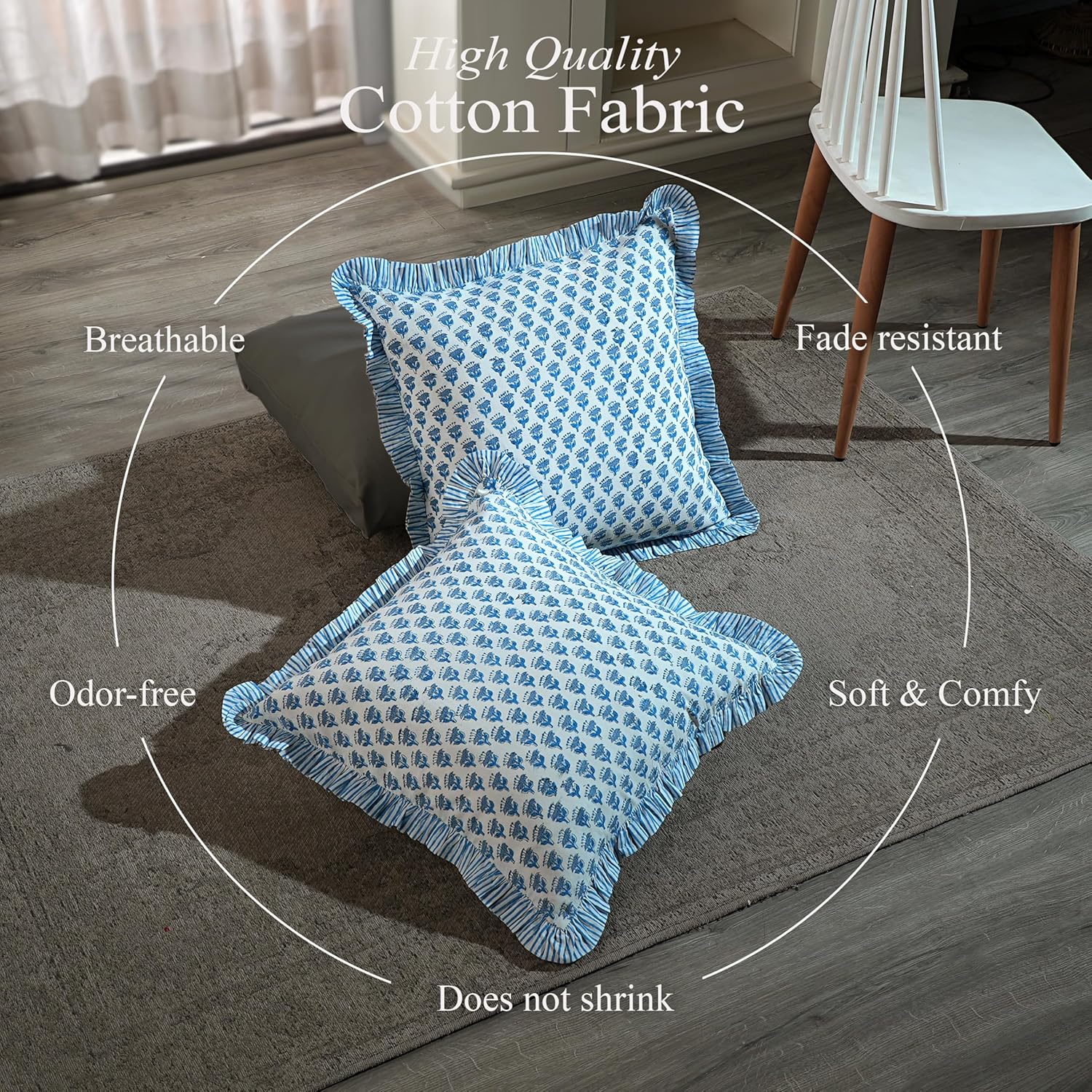 Ruffle Throw Pillow Covers -  Apatite Blue