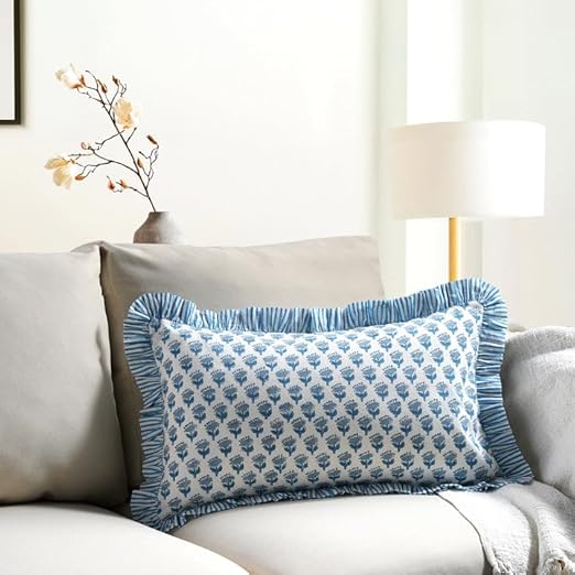 Ruffle Throw Pillow Covers -  Apatite Blue