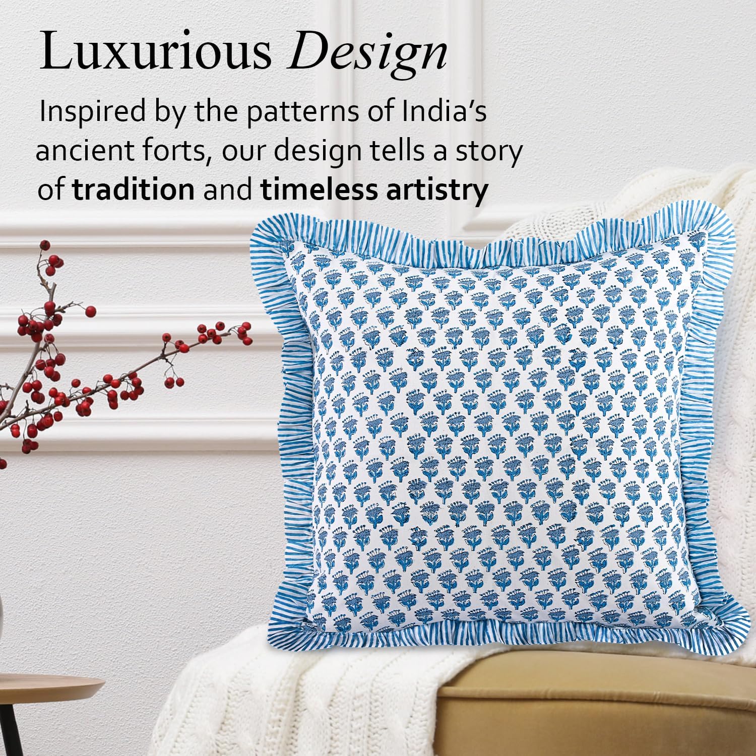 Ruffle Throw Pillow Covers -  Apatite Blue