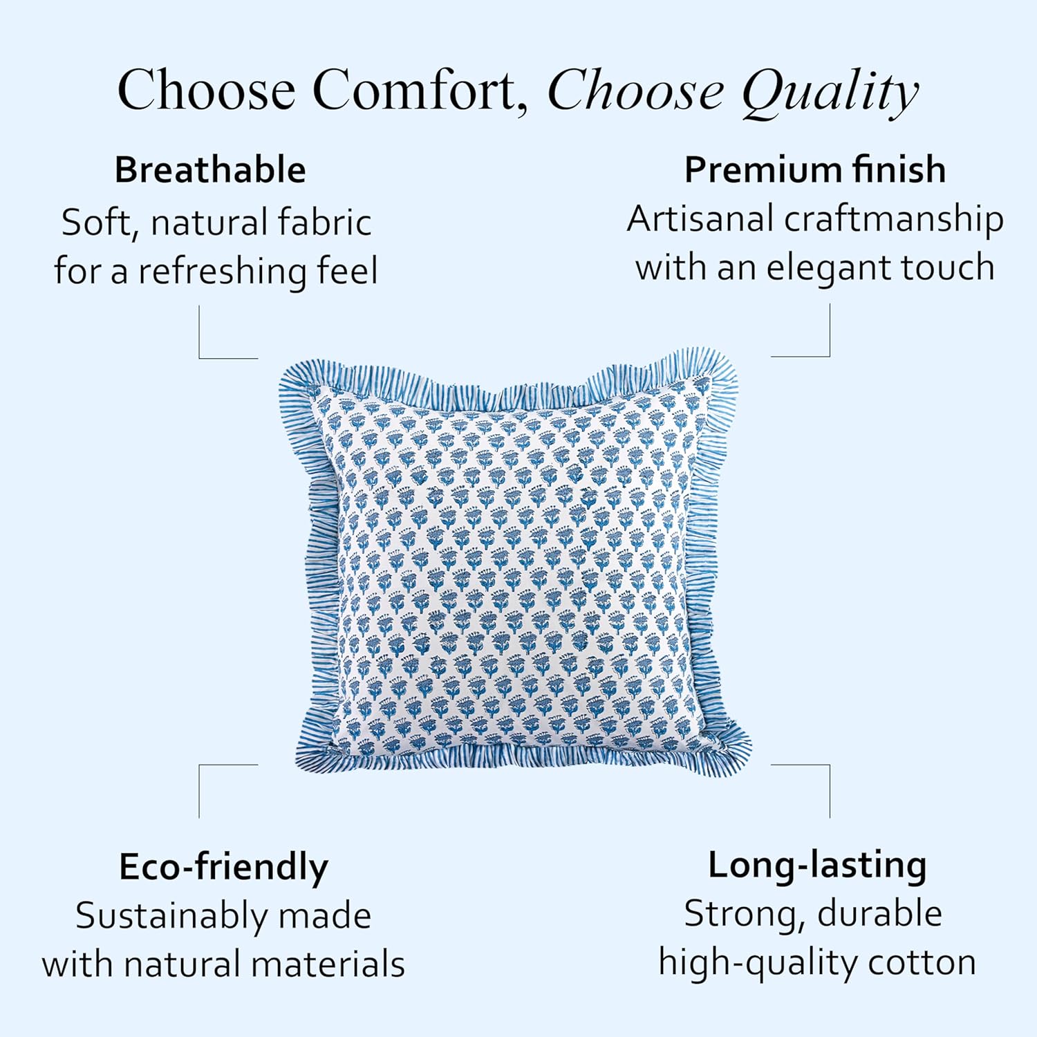 Ruffle Throw Pillow Covers -  Apatite Blue