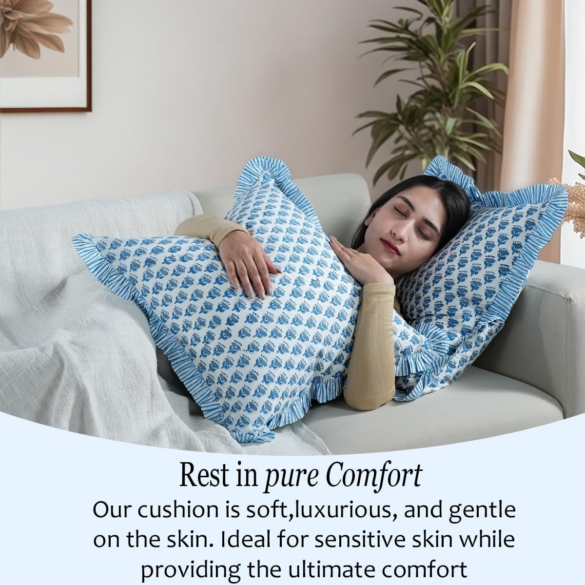 Ruffle Throw Pillow Covers -  Apatite Blue
