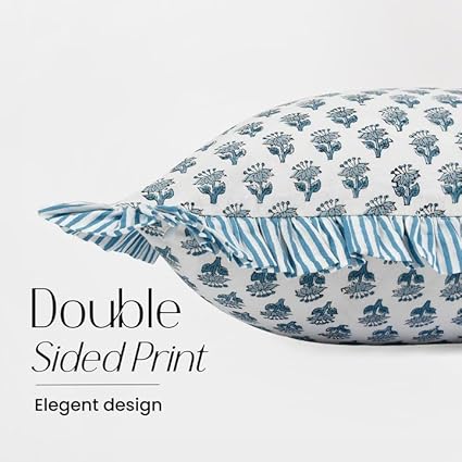 Ruffle Throw Pillow Covers -  Apatite Blue
