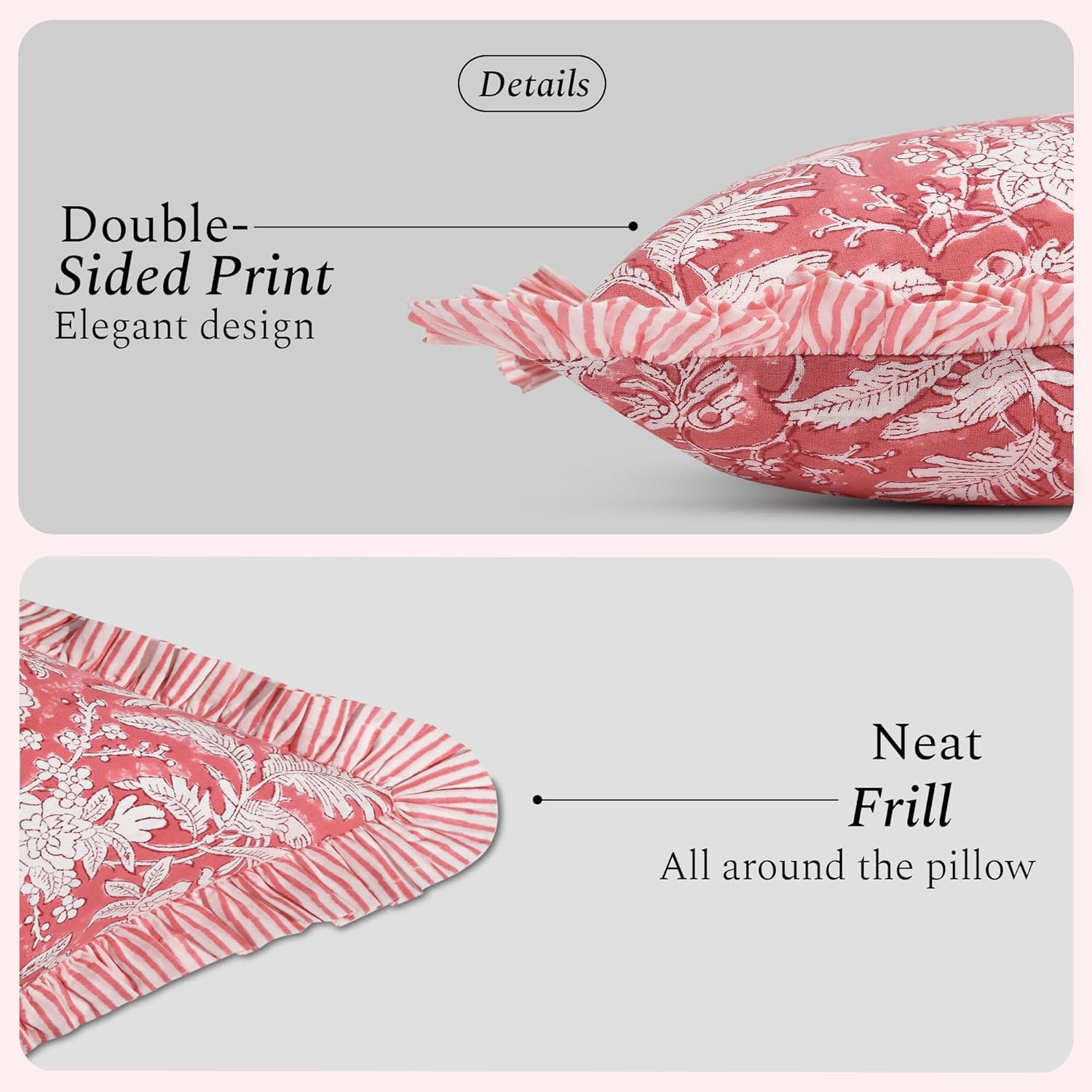 Ruffle Throw Pillow Covers -  Coral Pink