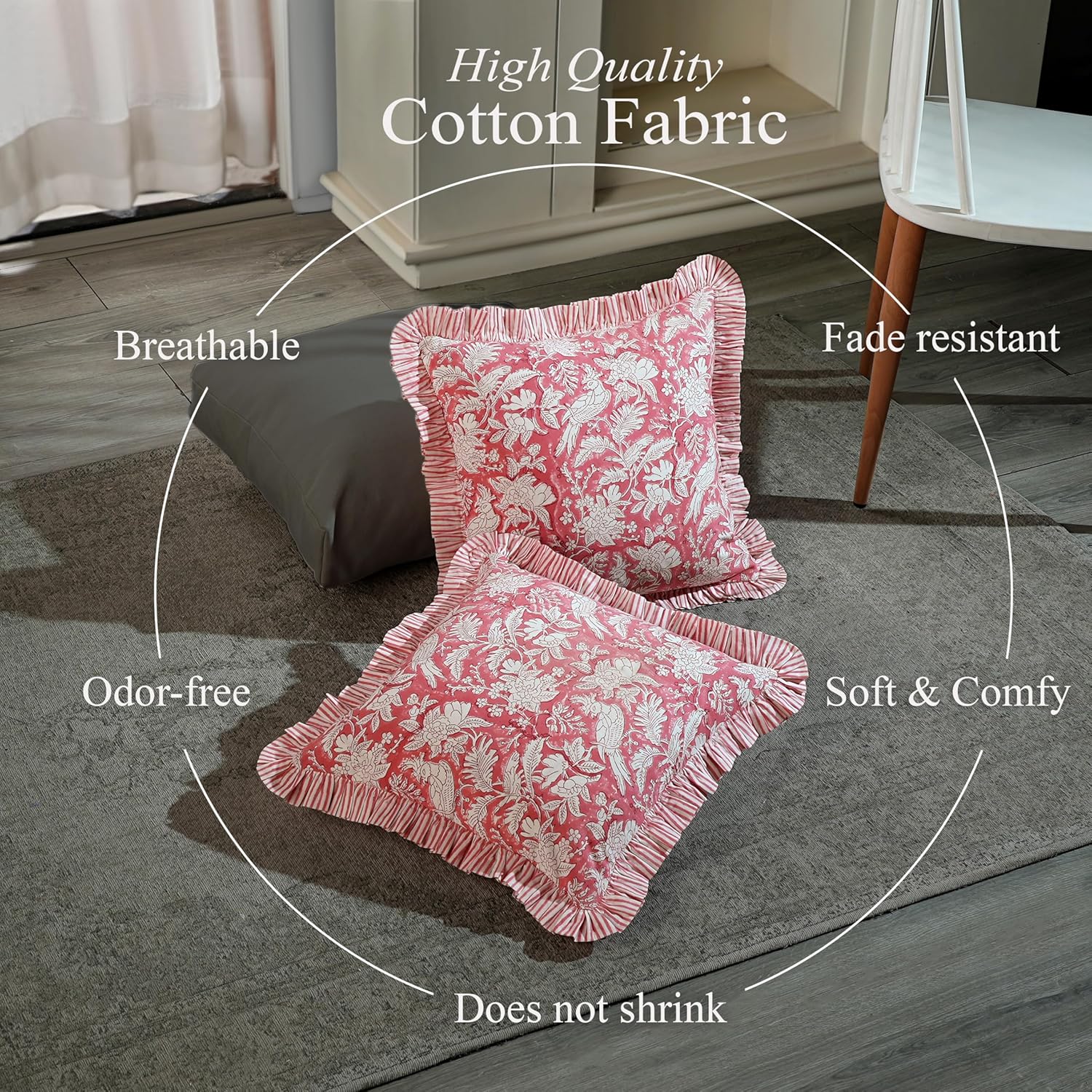 Ruffle Throw Pillow Covers -  Coral Pink