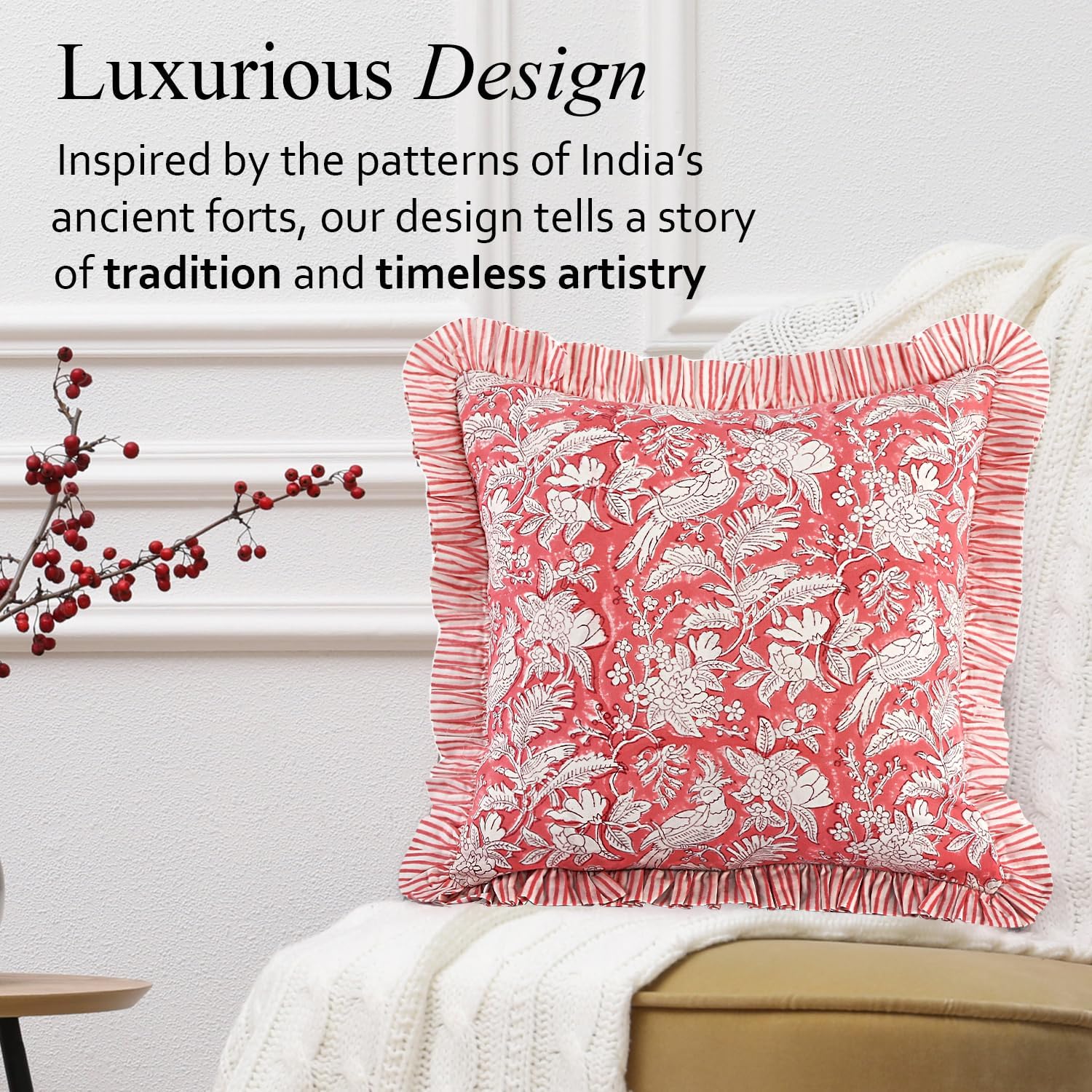 Ruffle Throw Pillow Covers -  Coral Pink
