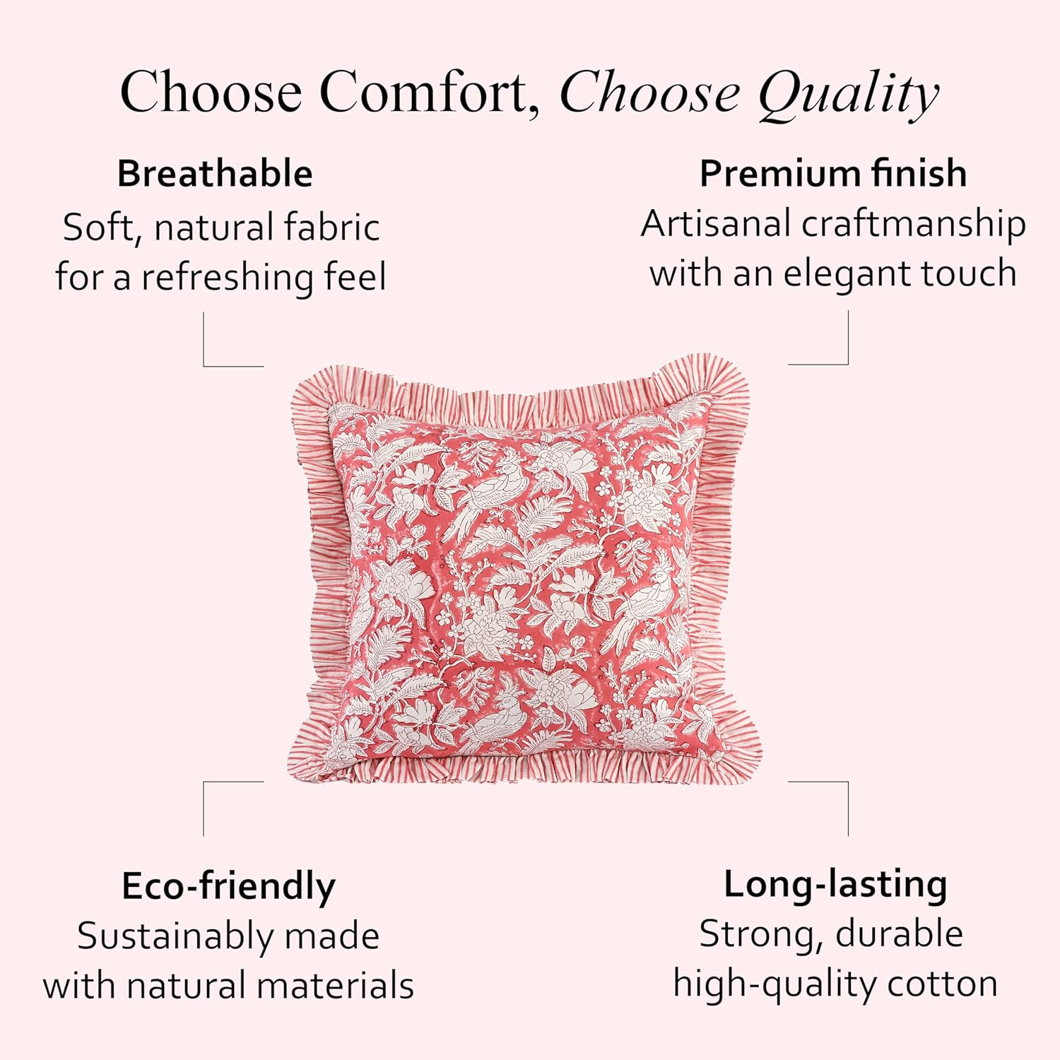 Ruffle Throw Pillow Covers -  Coral Pink