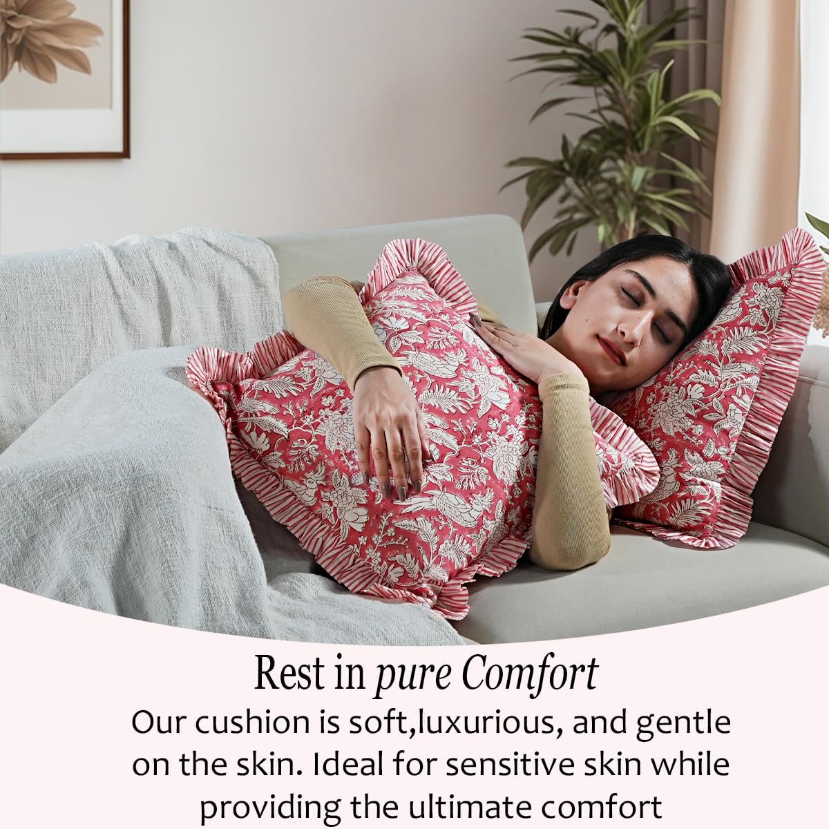 Ruffle Throw Pillow Covers -  Coral Pink