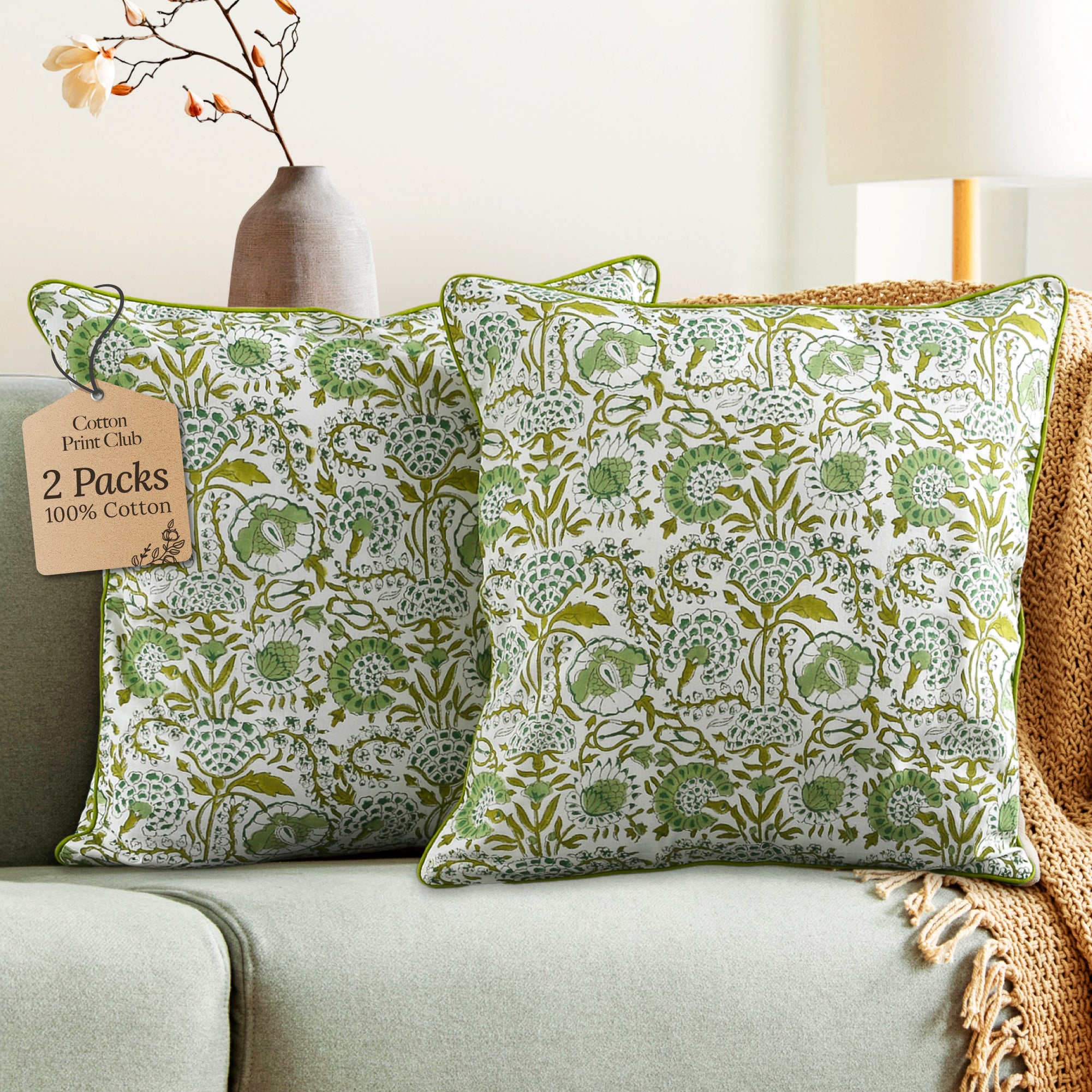 Piping Throw Pillow Covers - Agate Green (Set of 2)