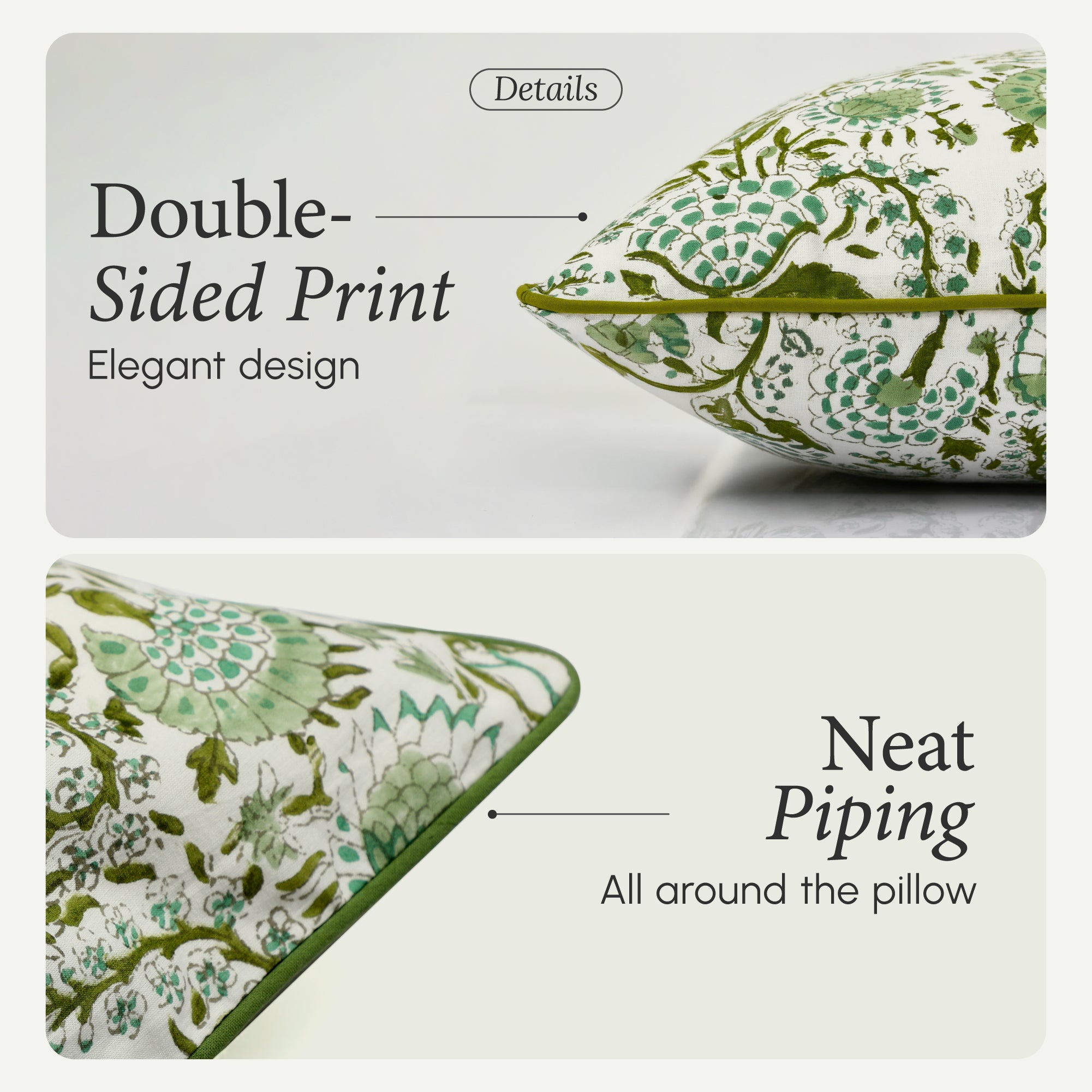 Piping Throw Pillow Covers - Agate Green (Set of 2)