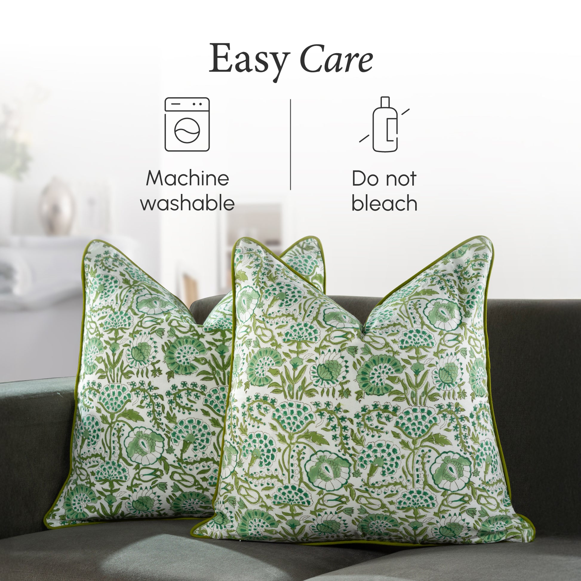 Piping Throw Pillow Covers - Agate Green (Set of 2)