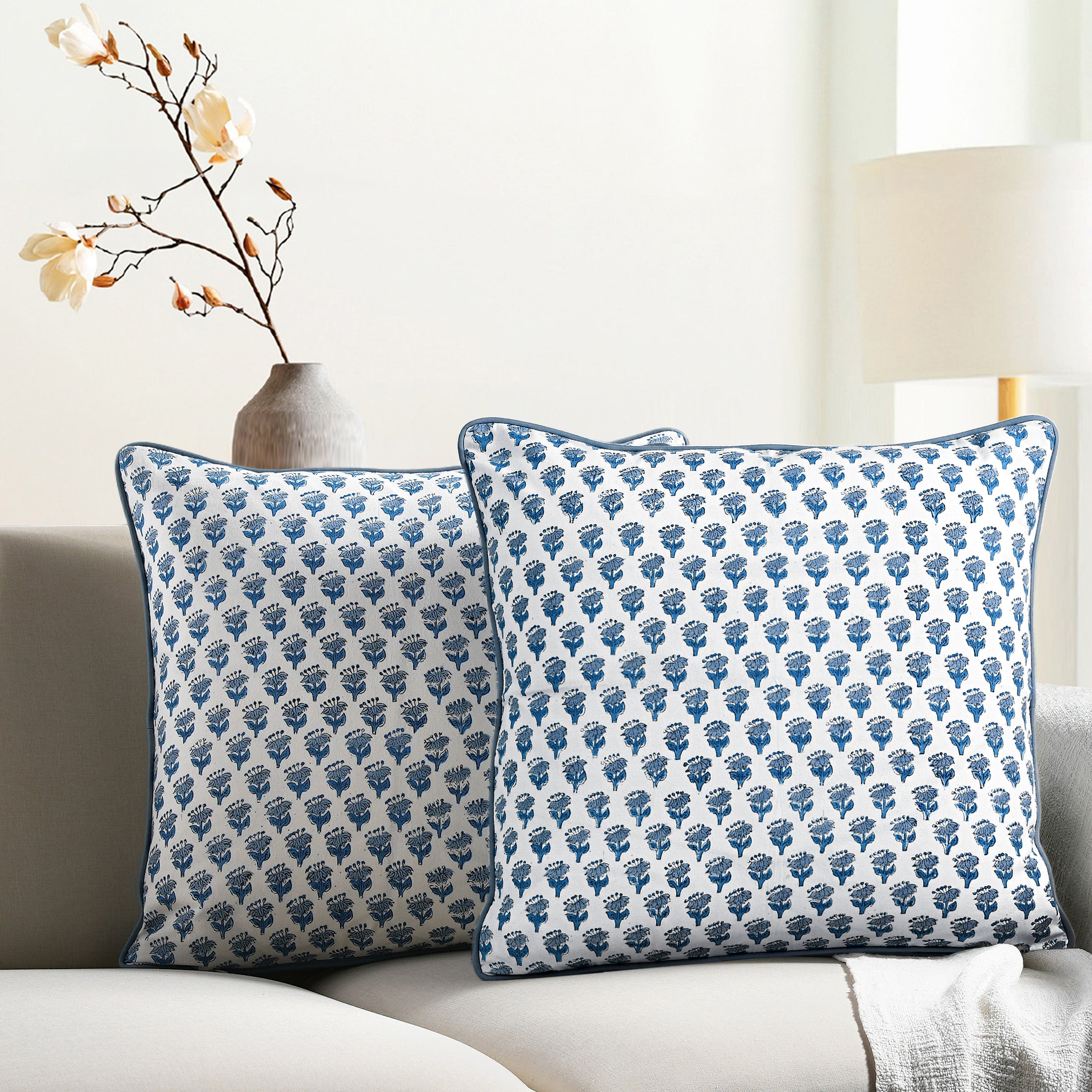 Piping Throw Pillow Covers - Apatite Blue (Set of 2)