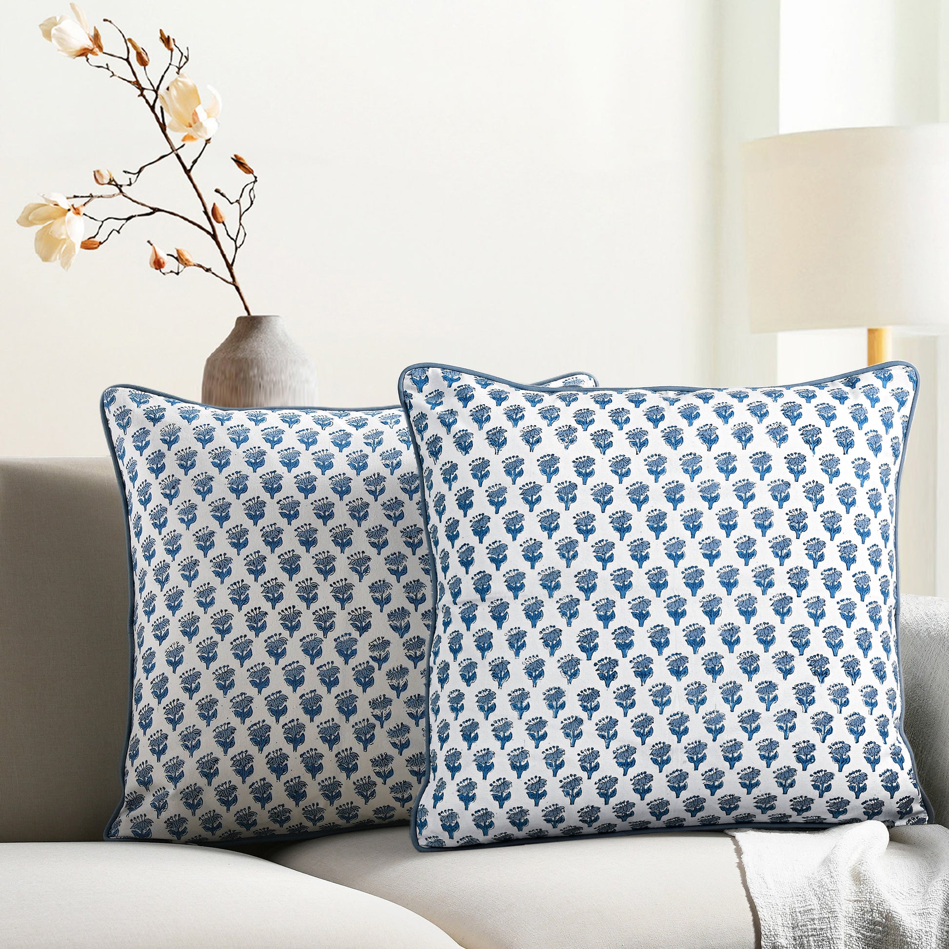 Piping Throw Pillow Covers - Apatite Blue (Set of 2)