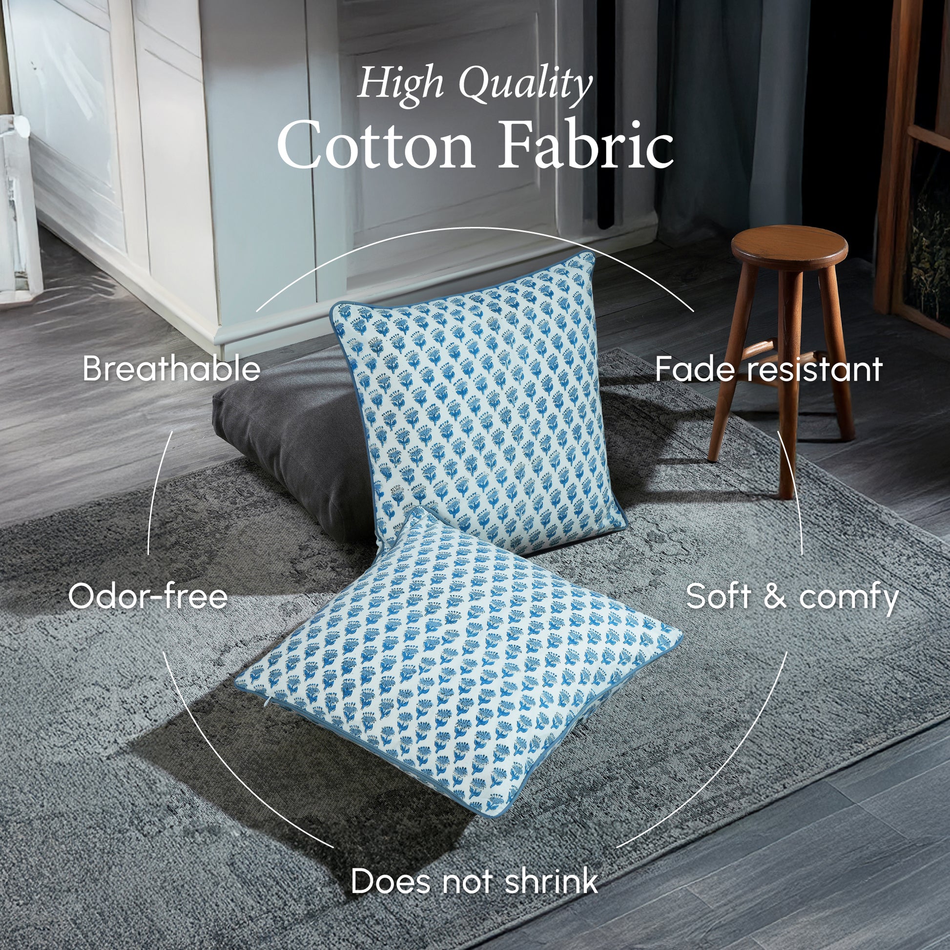 Piping Throw Pillow Covers - Apatite Blue (Set of 2)