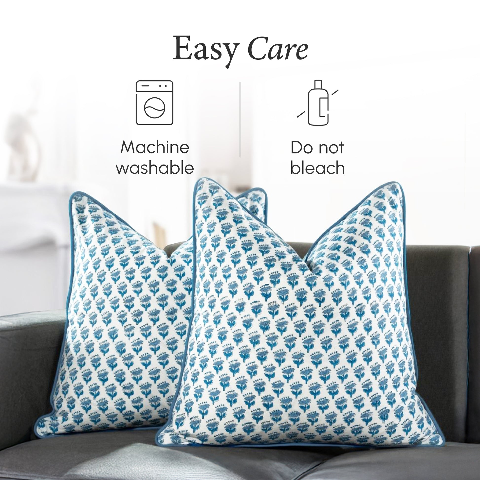 Piping Throw Pillow Covers - Apatite Blue (Set of 2)