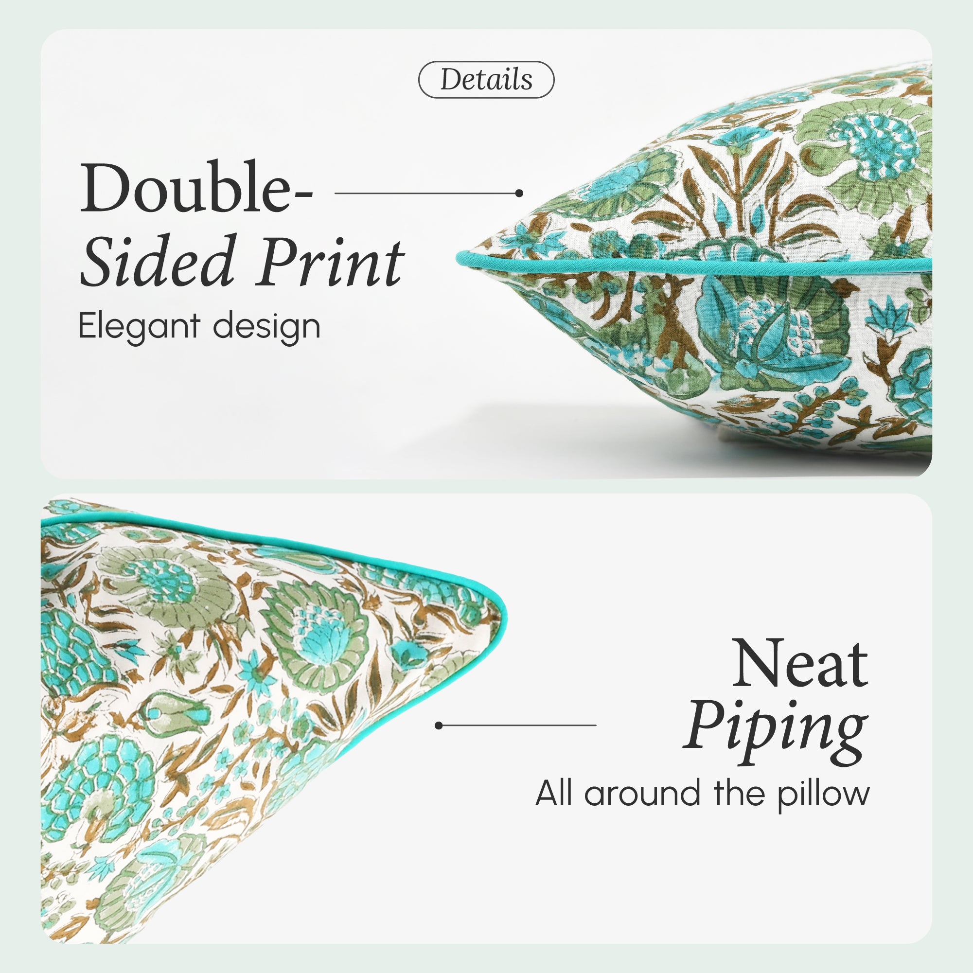 Piping Throw Pillow Covers - Aqua Green (Set of 2)