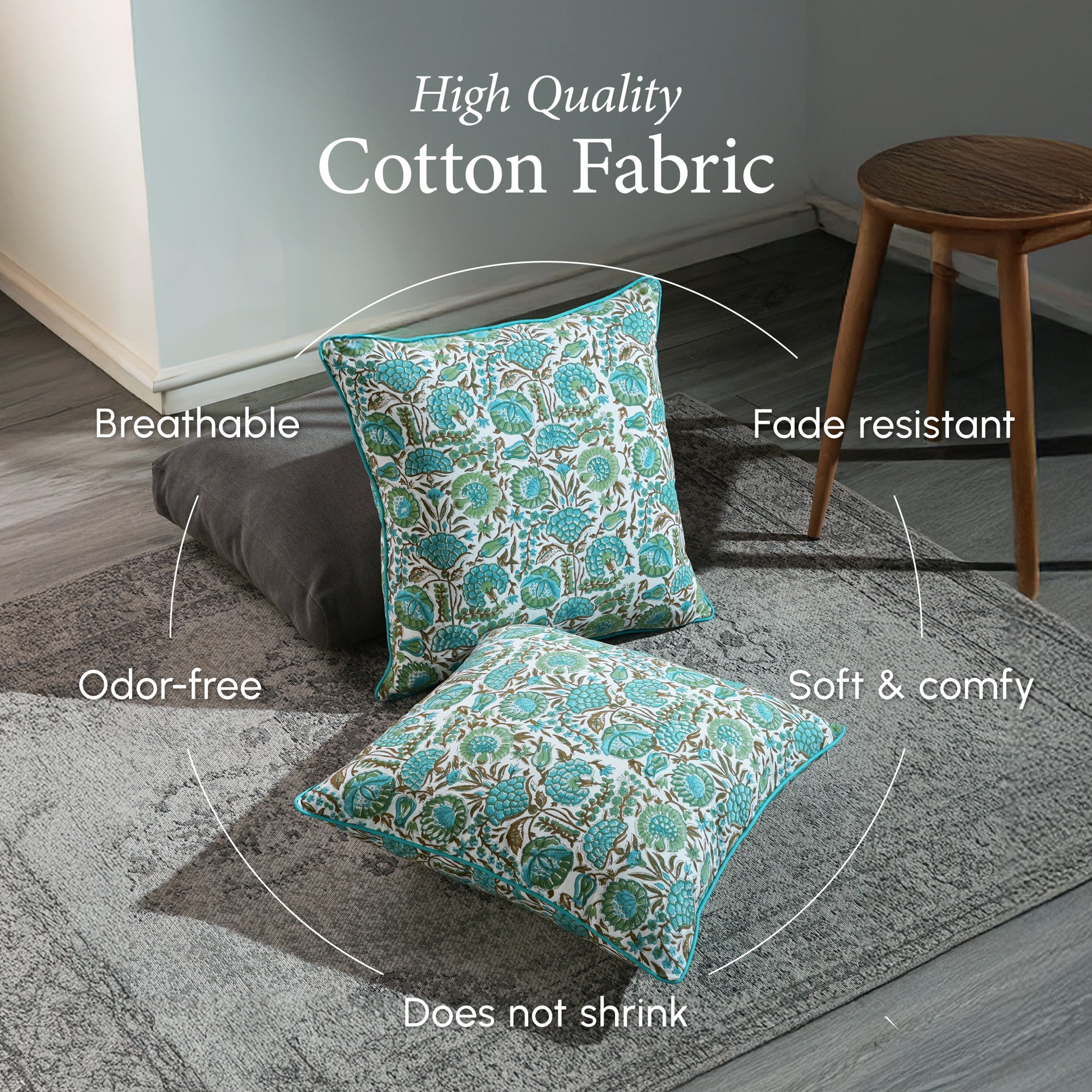 Piping Throw Pillow Covers - Aqua Green (Set of 2)