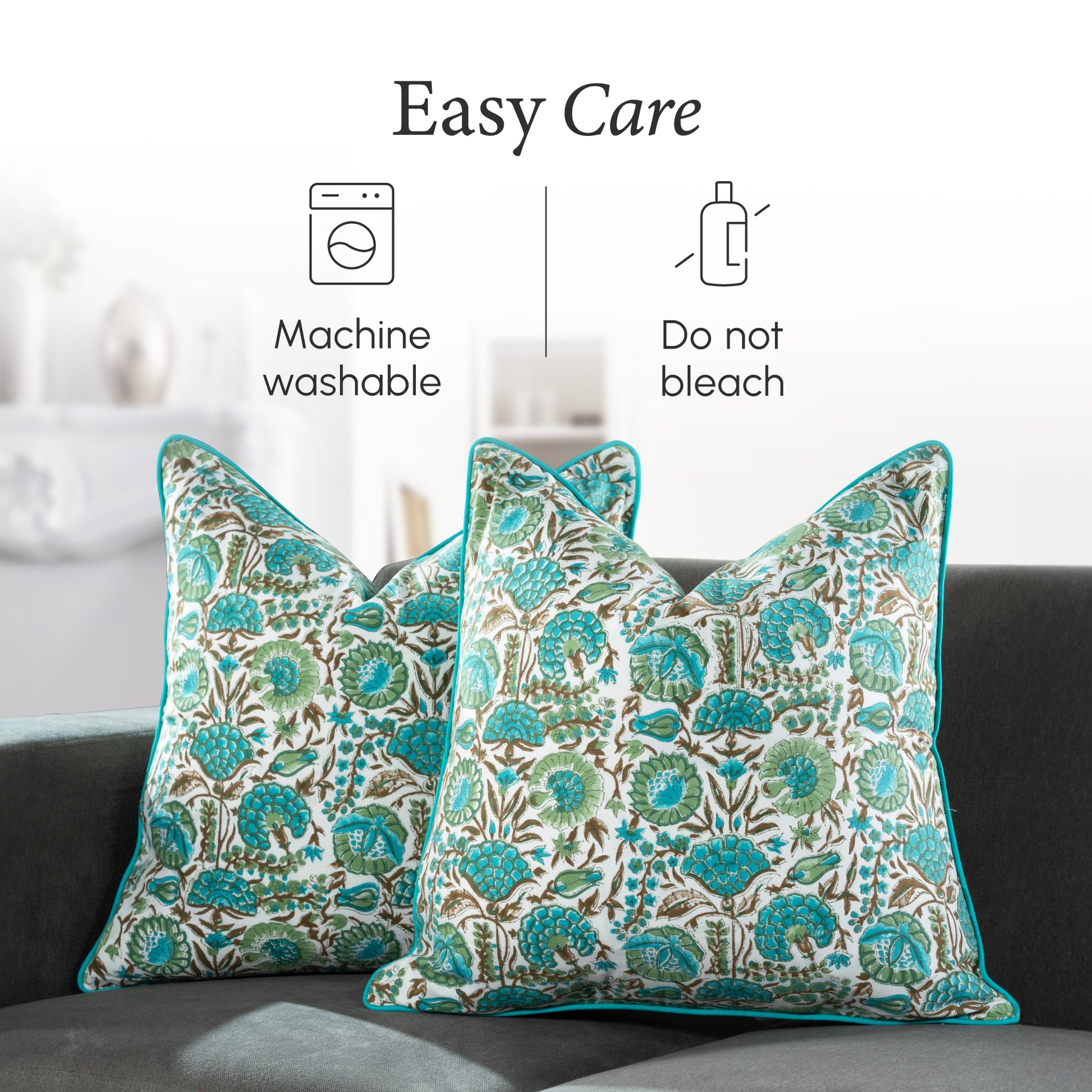 Piping Throw Pillow Covers - Aqua Green (Set of 2)