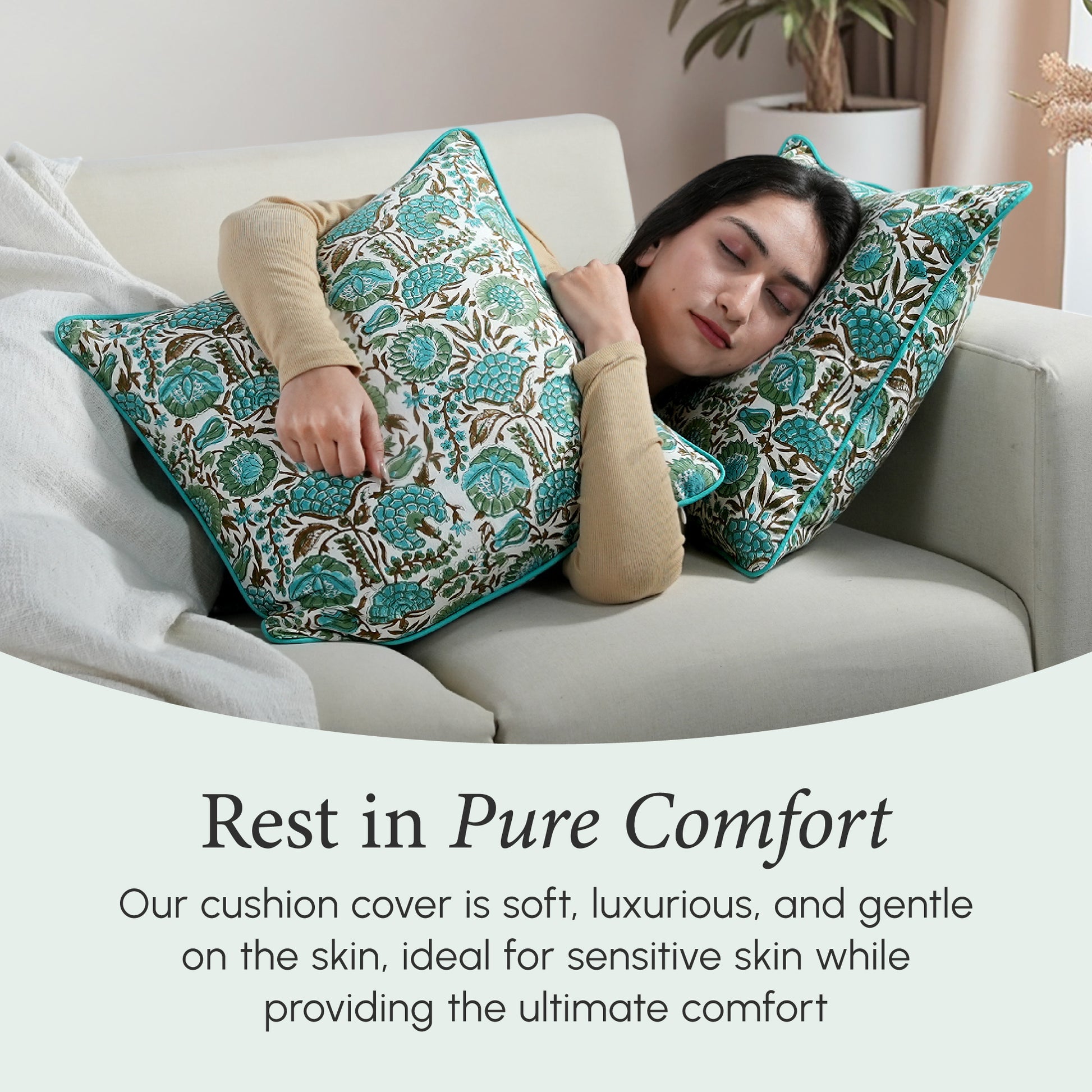 Piping Throw Pillow Covers - Aqua Green (Set of 2)