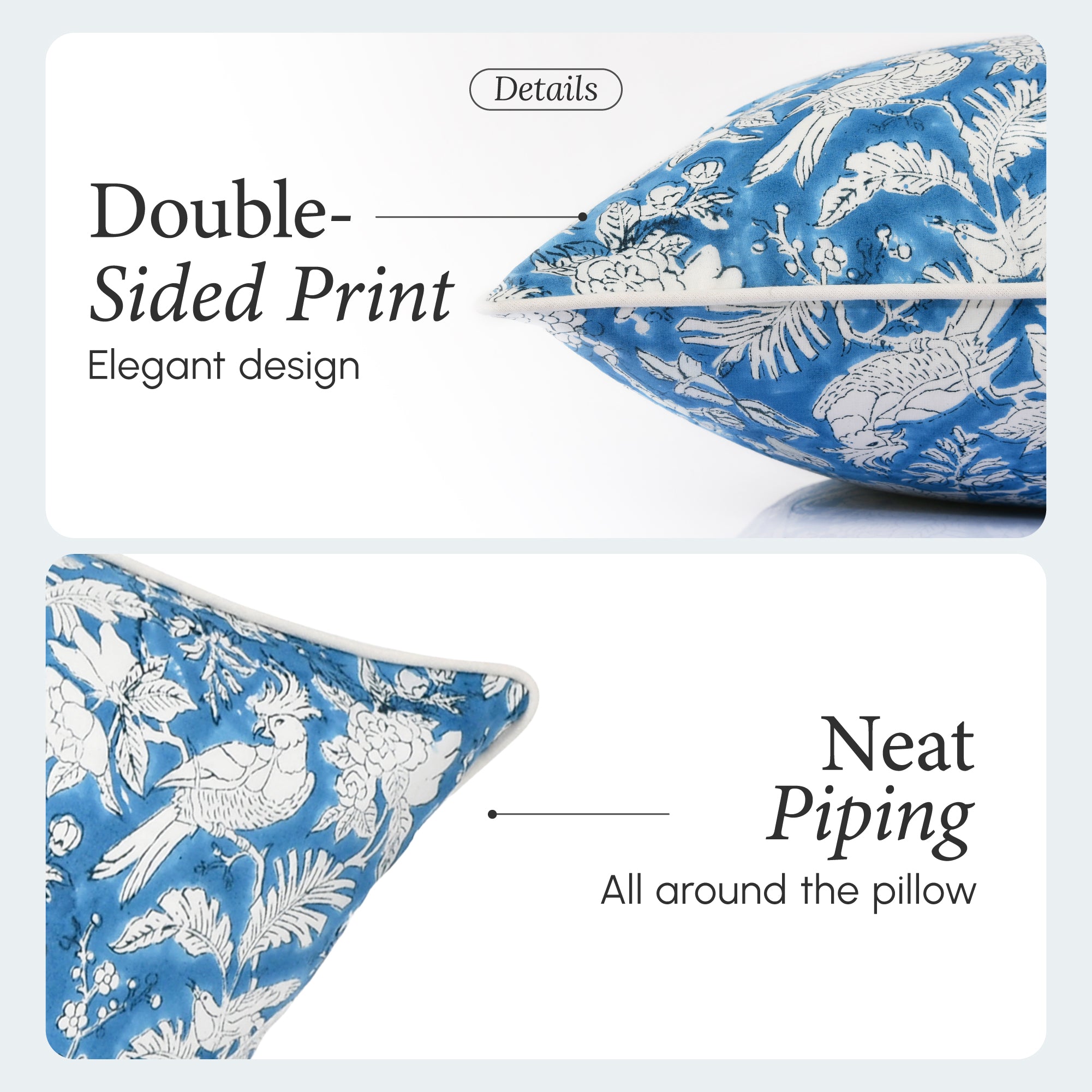 Piping Throw Pillow Covers - Blue Sapphire (Set of 2)